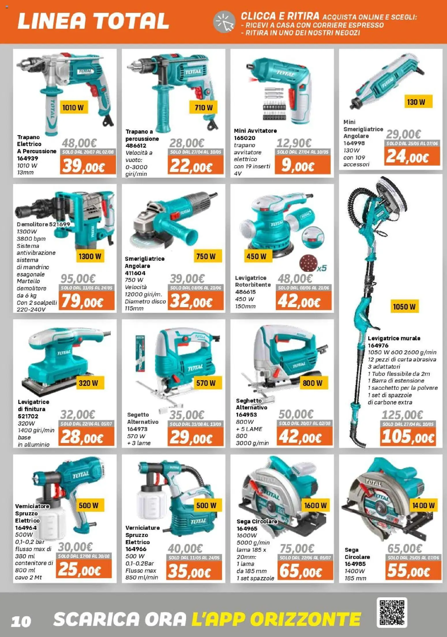 Volantino Orizzonte del 15.04.2026 | Pagina: 10 | Prodotti: Avvitatore, Contenitore, Martello, Smerigliatrice