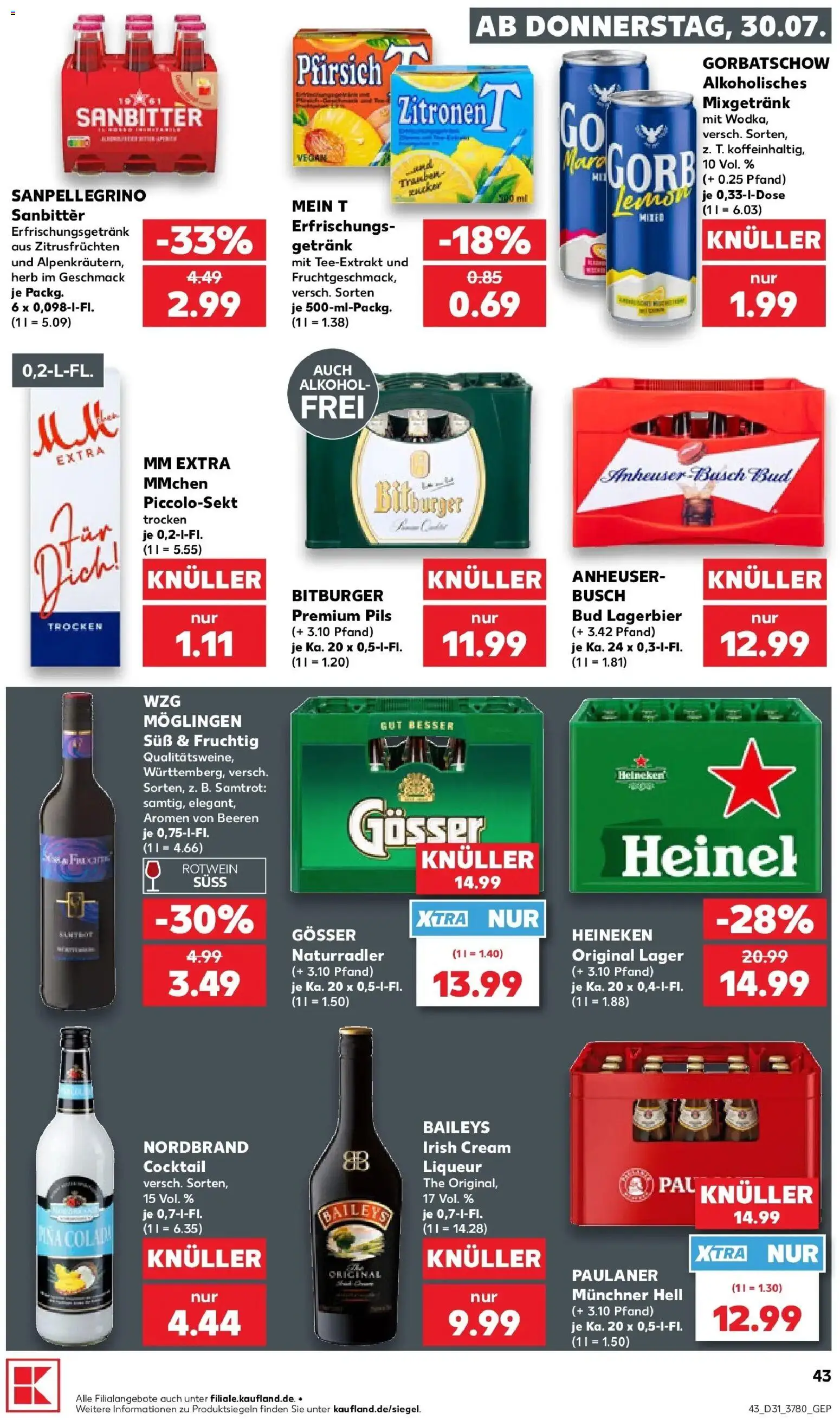 Kaufland Prospekt Eisenhüttenstadt – gültig ab 30.07.2026 | Seite: 43 | Produkte: Bitburger, Zucker, Baileys, Paulaner