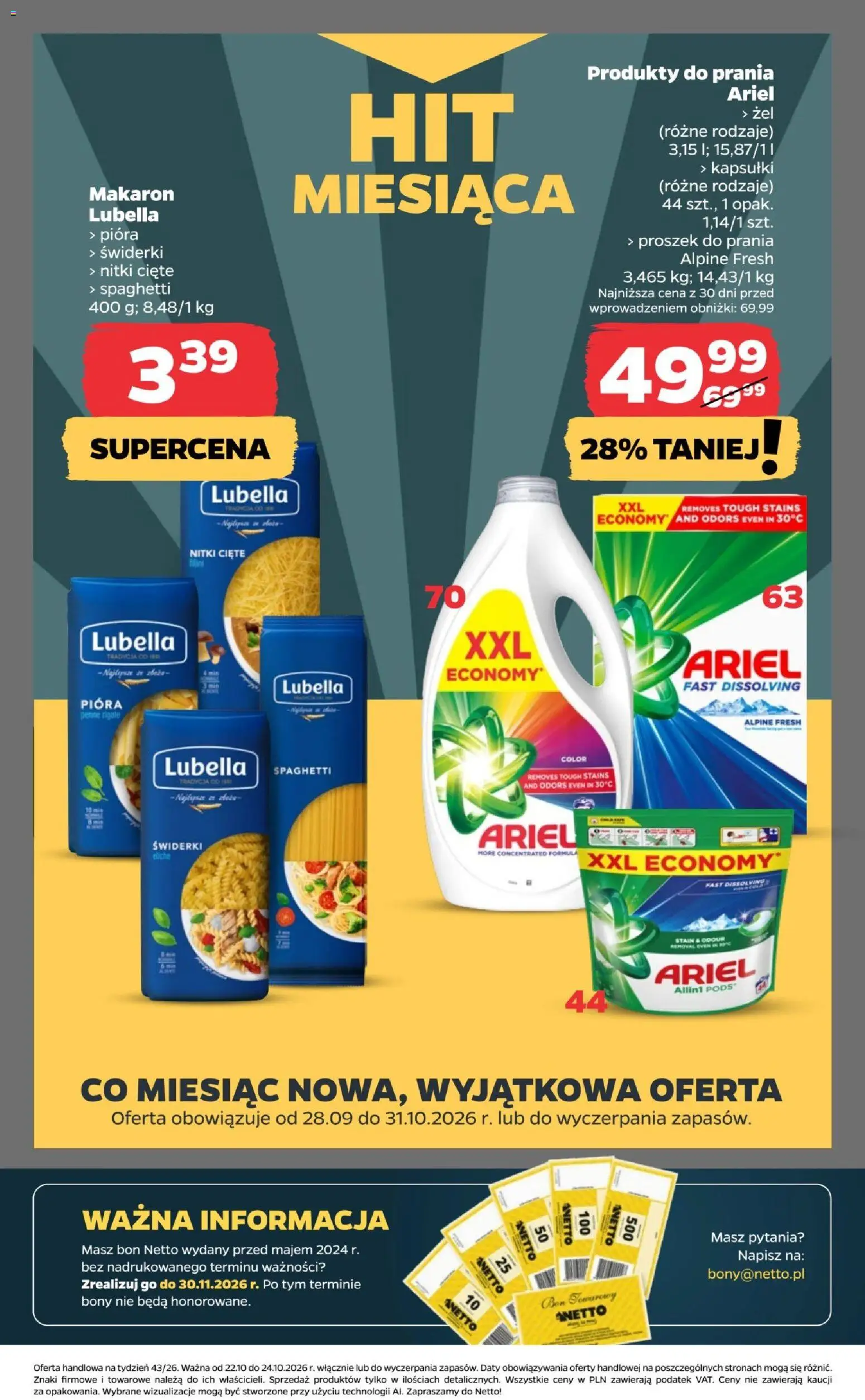 Netto gazetka od czwartku od 22.10.2026 | Strona: 28 | Produkty: Kapsułki, Penne, Proszek do prania, Detergent