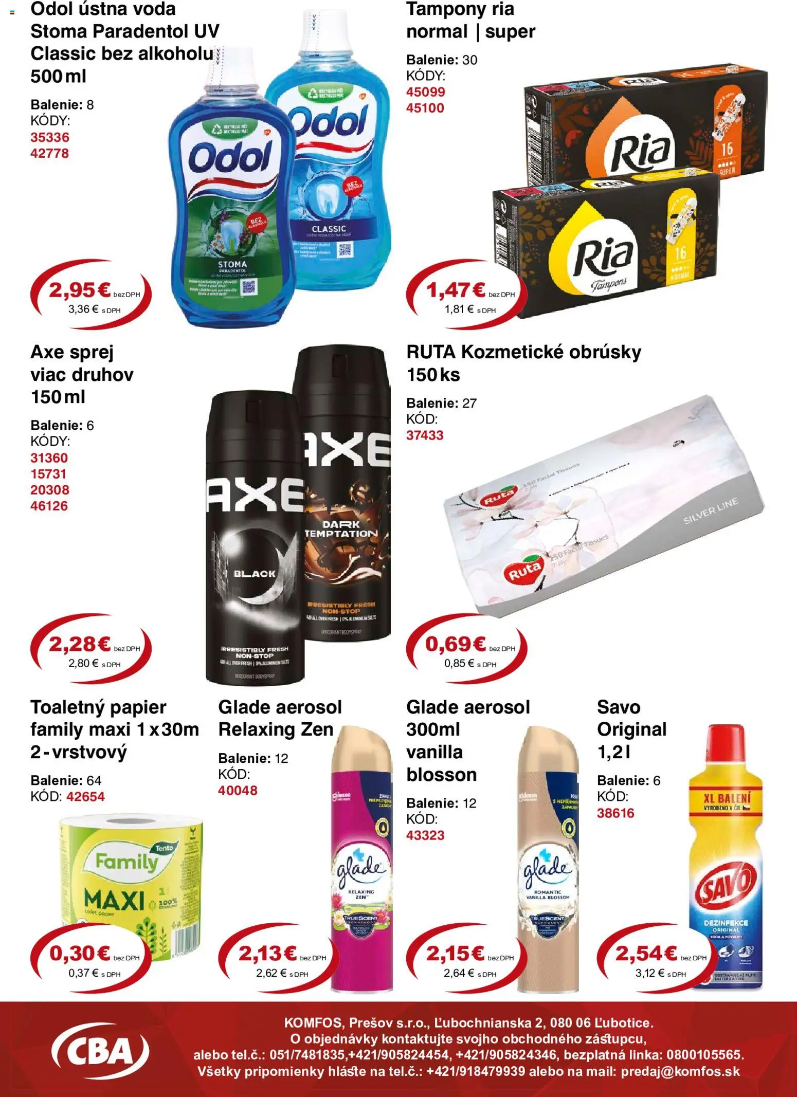 Nové CBA Komfos akcie – leták je platný od 19.06.2026 | Strana: 12 | Produkty: Savo, Toaletný papier, Ústna voda, Voda