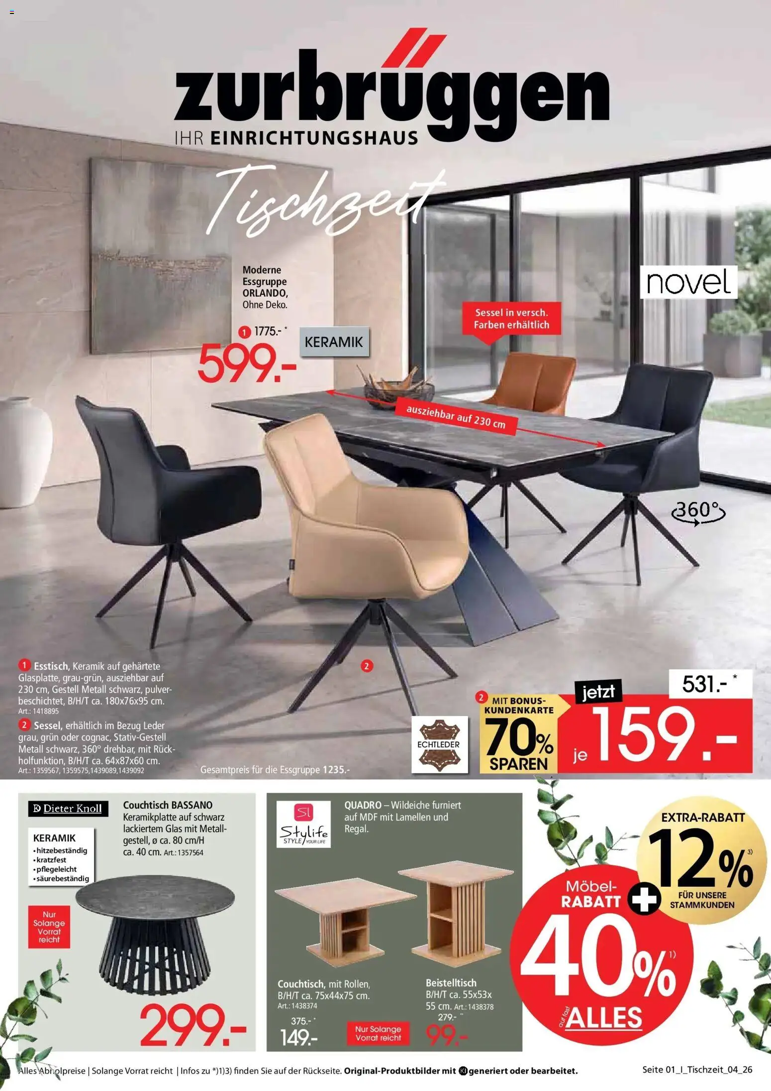 Zurbrüggen - Zurbrüggen: Tischzeit (ab 23.10.2026) zum Blättern | Seite: 1 | Produkte: Beistelltisch, Essgruppe, Sessel, Couchtisch