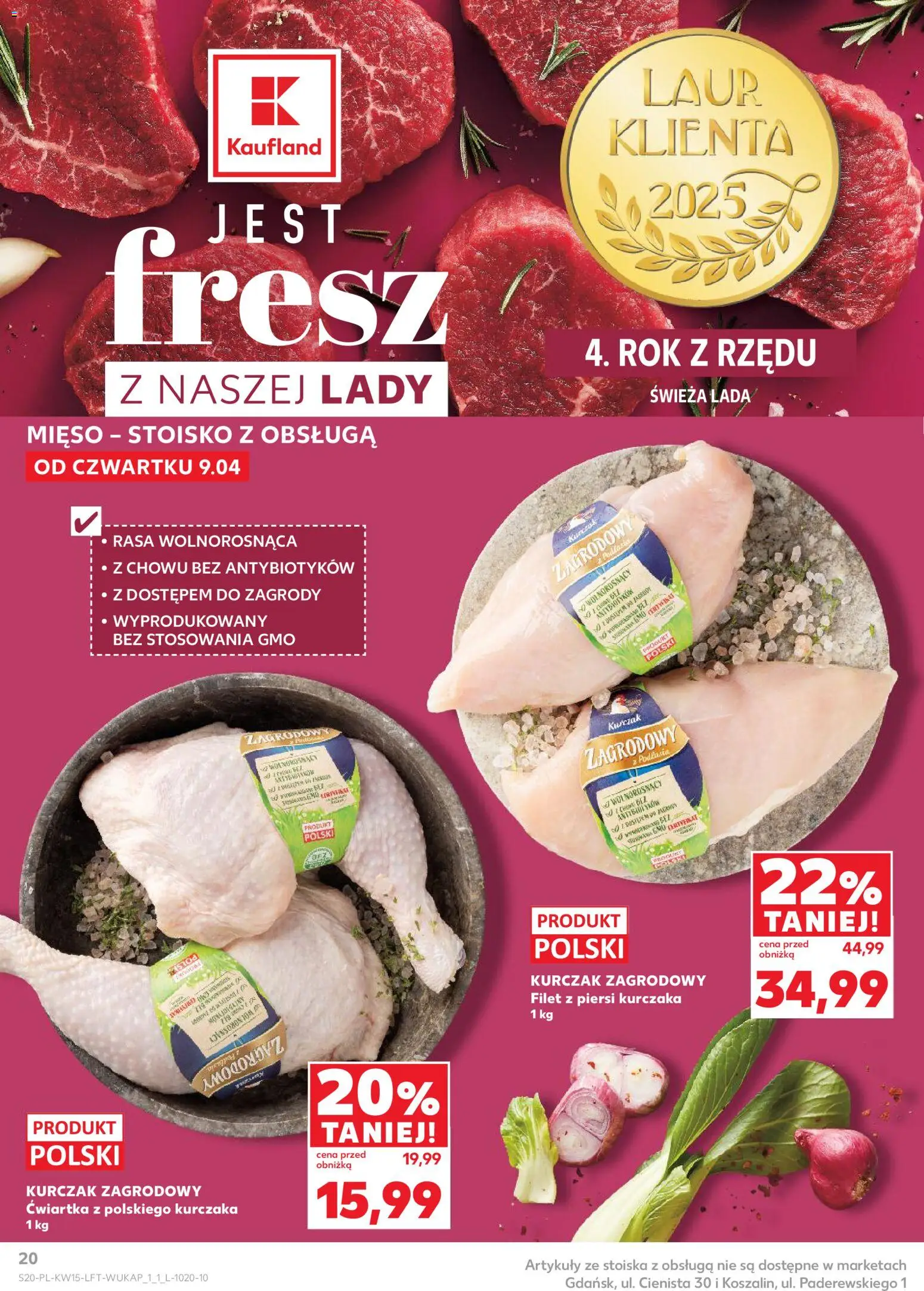 Kaufland gazetka od 09.04.2026 | Strona: 20 | Produkty: Kurczak, Piersi, Mięso, Kurczak zagrodowy