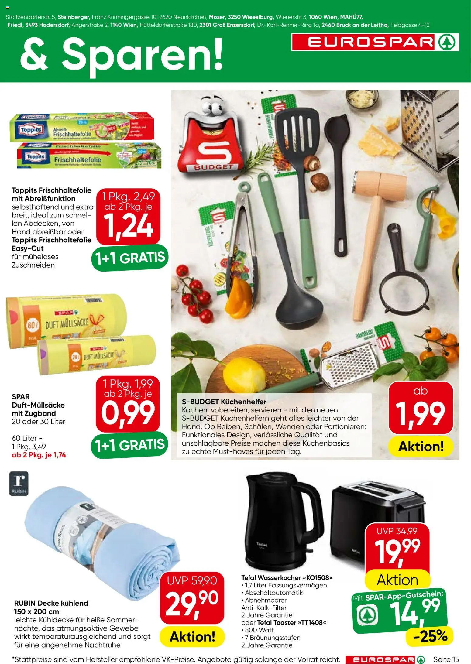 Eurospar Flugblatt gültig ab 30.07.2026 | Seite: 15 | Produkte: Toaster, Decke, Müllsäcke, Duft