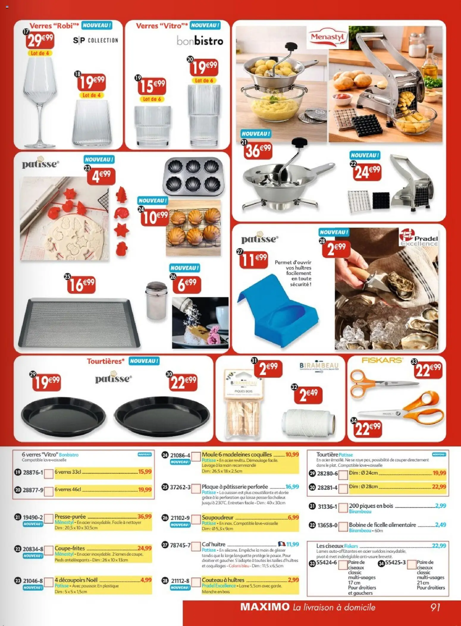 {H1} | Page: 91 | Produits: Coquillages, Ficelle alimentaire, Madeleines, Verres
