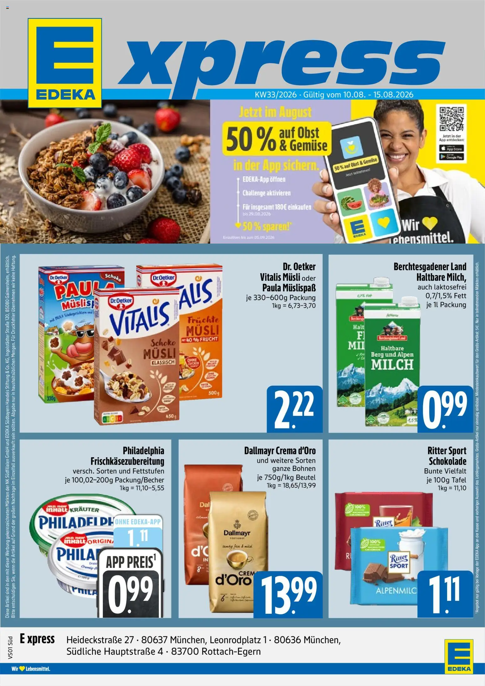 E xpress Prospekt – gültig ab 10.08.2026 | Seite: 1 | Produkte: Philadelphia, Dallmayr, Gemüse, Obst