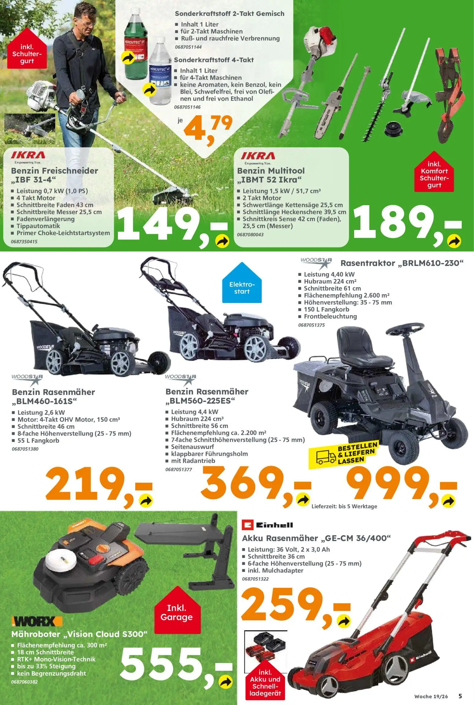Globus Baumarkt Prospekt Oranienburg-Germendorf	 – gültig ab 04.05.2026 | Seite: 5 | Produkte: Rasenmäher, Primer, Ladegerät