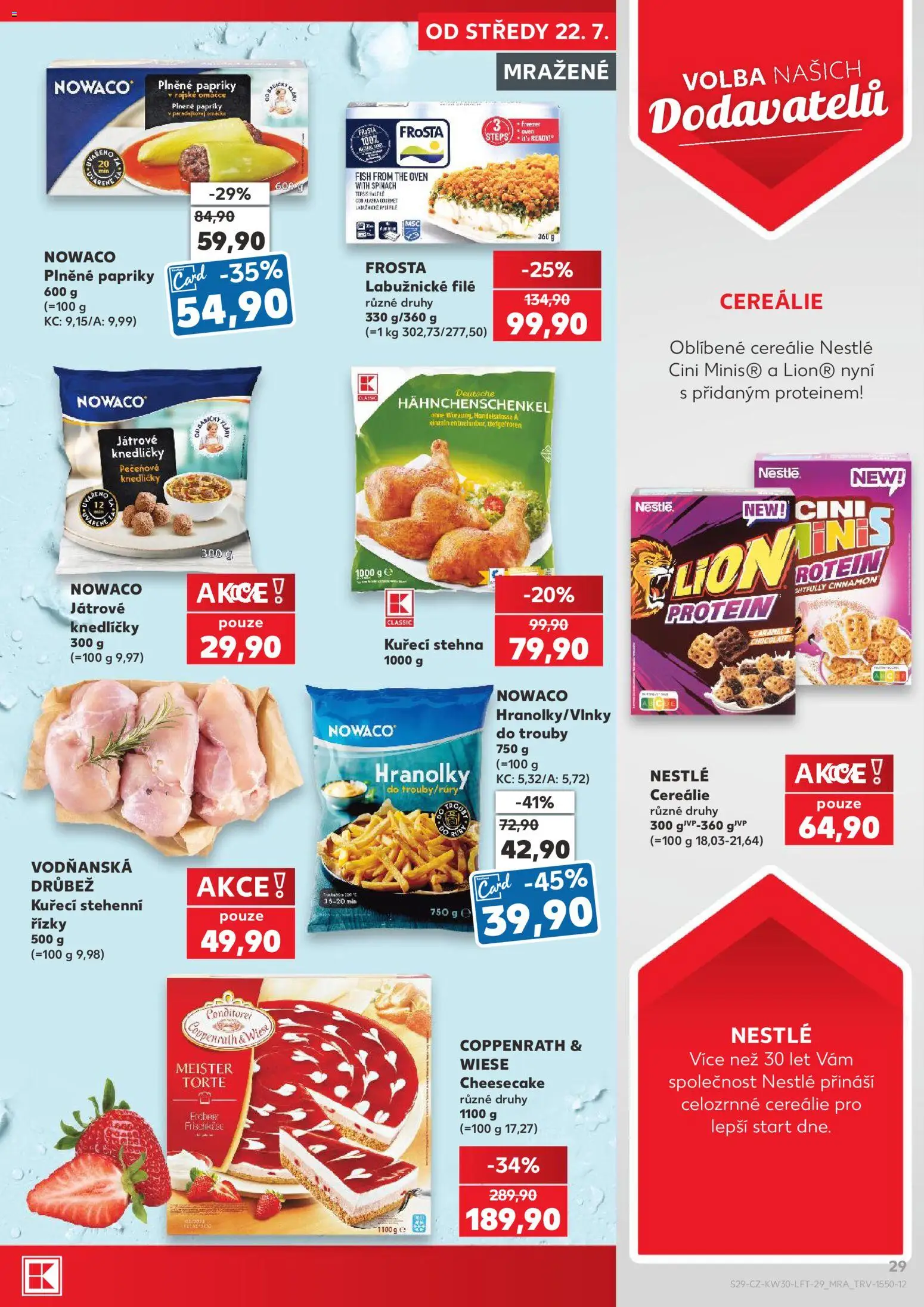 Kaufland leták od 22.07.2026 | Strana: 29 | Produkty: Cereálie, Cheesecake, Kuřecí stehna, File