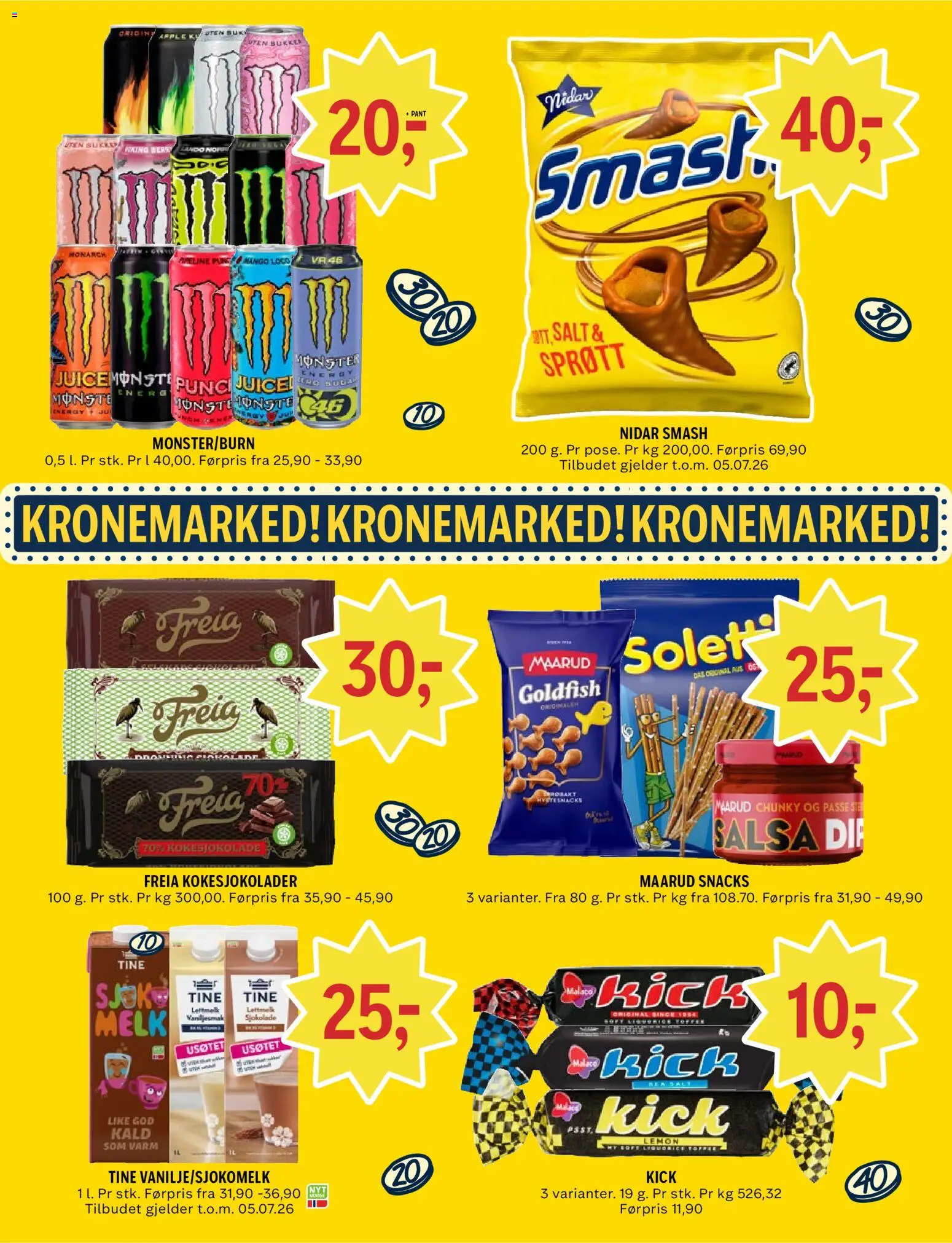 {H1} | Side: 9 | Produkter: Sjokolade, Juice, Snacks, Sukker