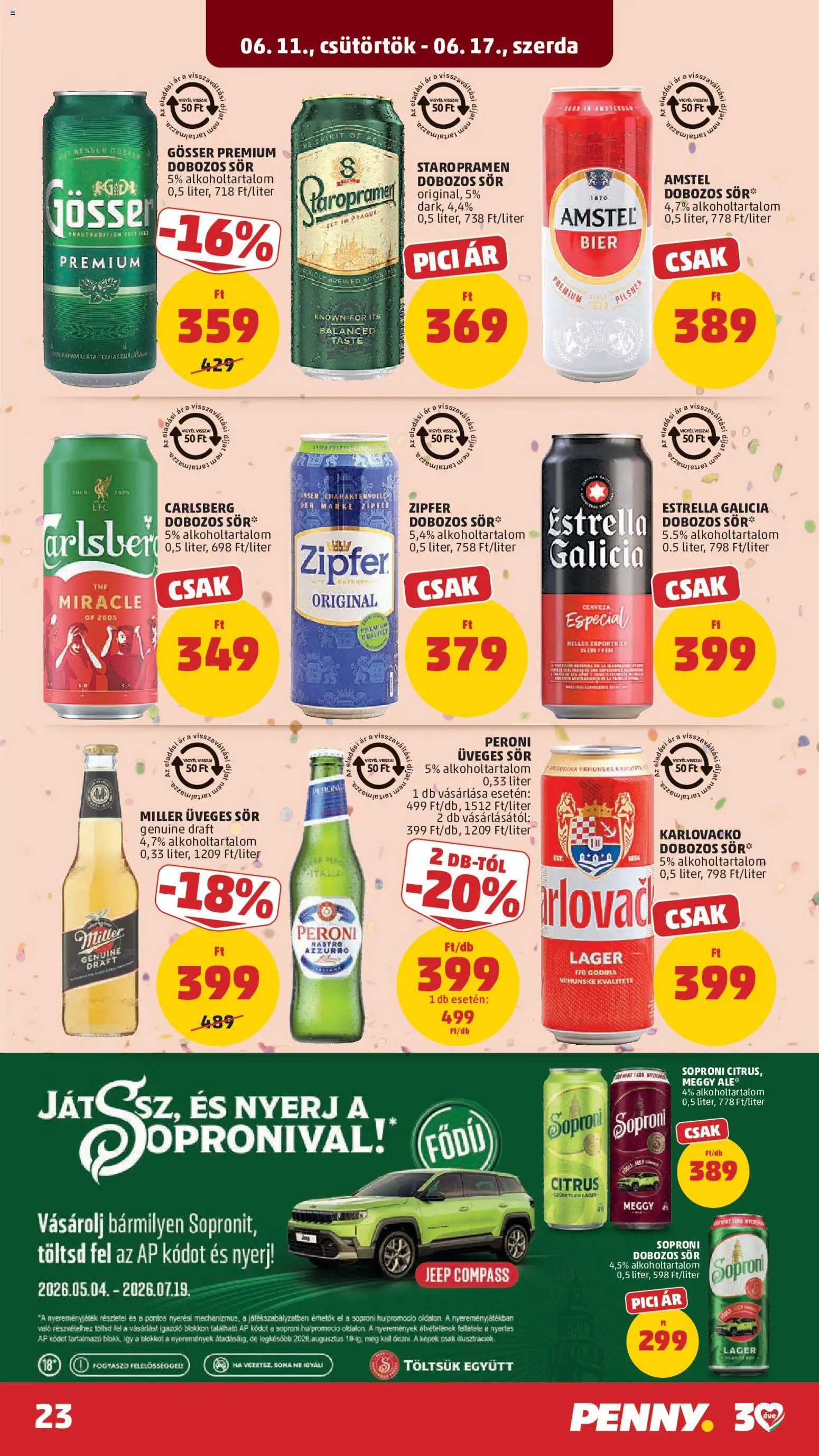 PENNY akciós ujság - amely érvényes a következő dátumtól: 11.06.2026 | Oldal: 27 | Termékek: Meggy, Gösser, Dobozos sör, Sör