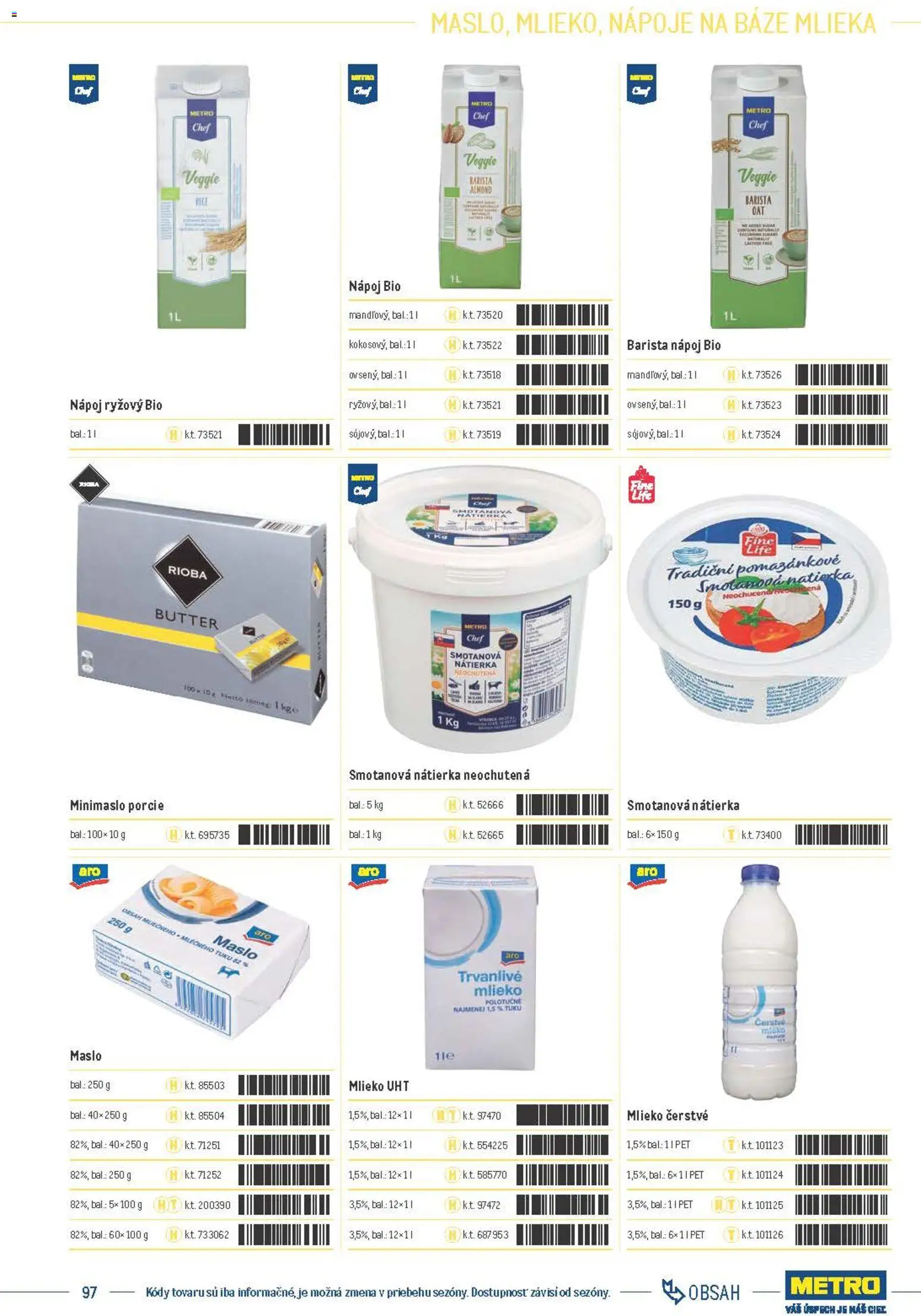 Nové Metro akcie – leták je platný od 05.12.2025 | Strana: 97 | Produkty: Maslo, Barista, Mlieko polotučné, Trvanlivé mlieko