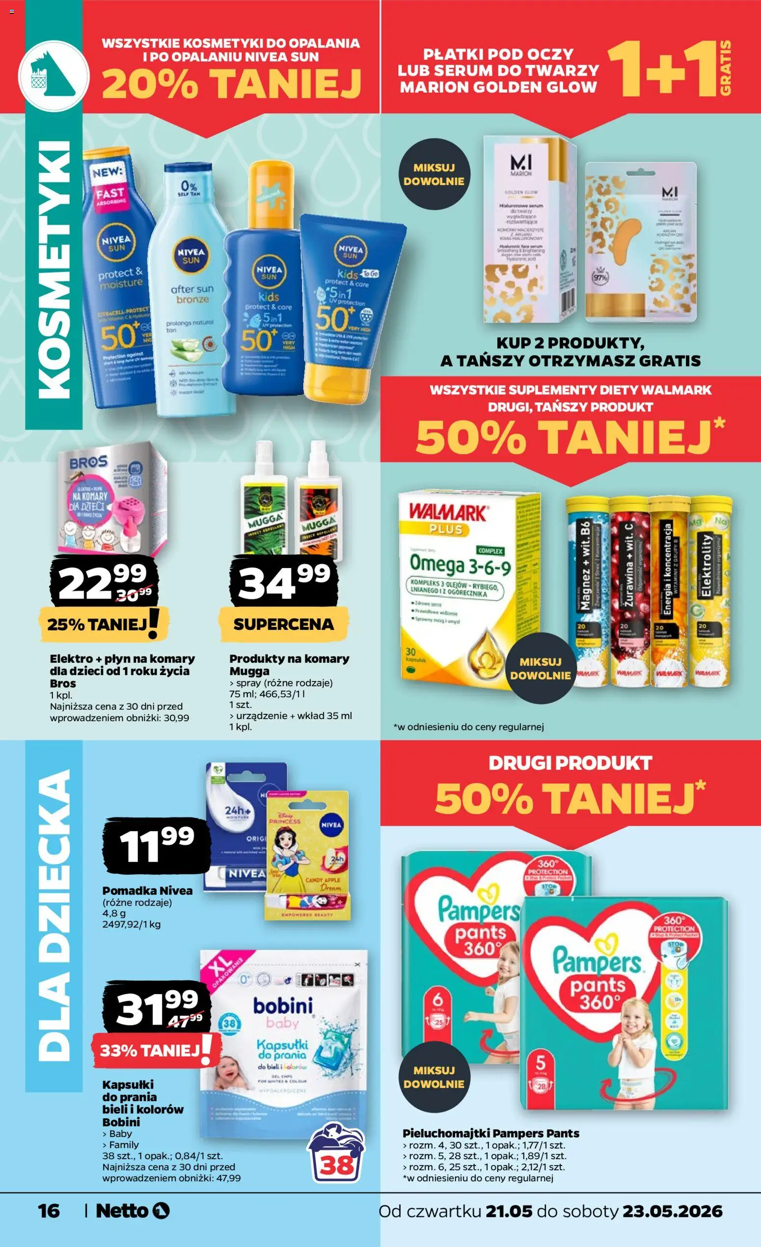 Netto gazetka od czwartku spożywcza od 21.05.2026 | Strona: 16 | Produkty: Pieluchomajtki, Żurawina, Pomadka, Serum do twarzy