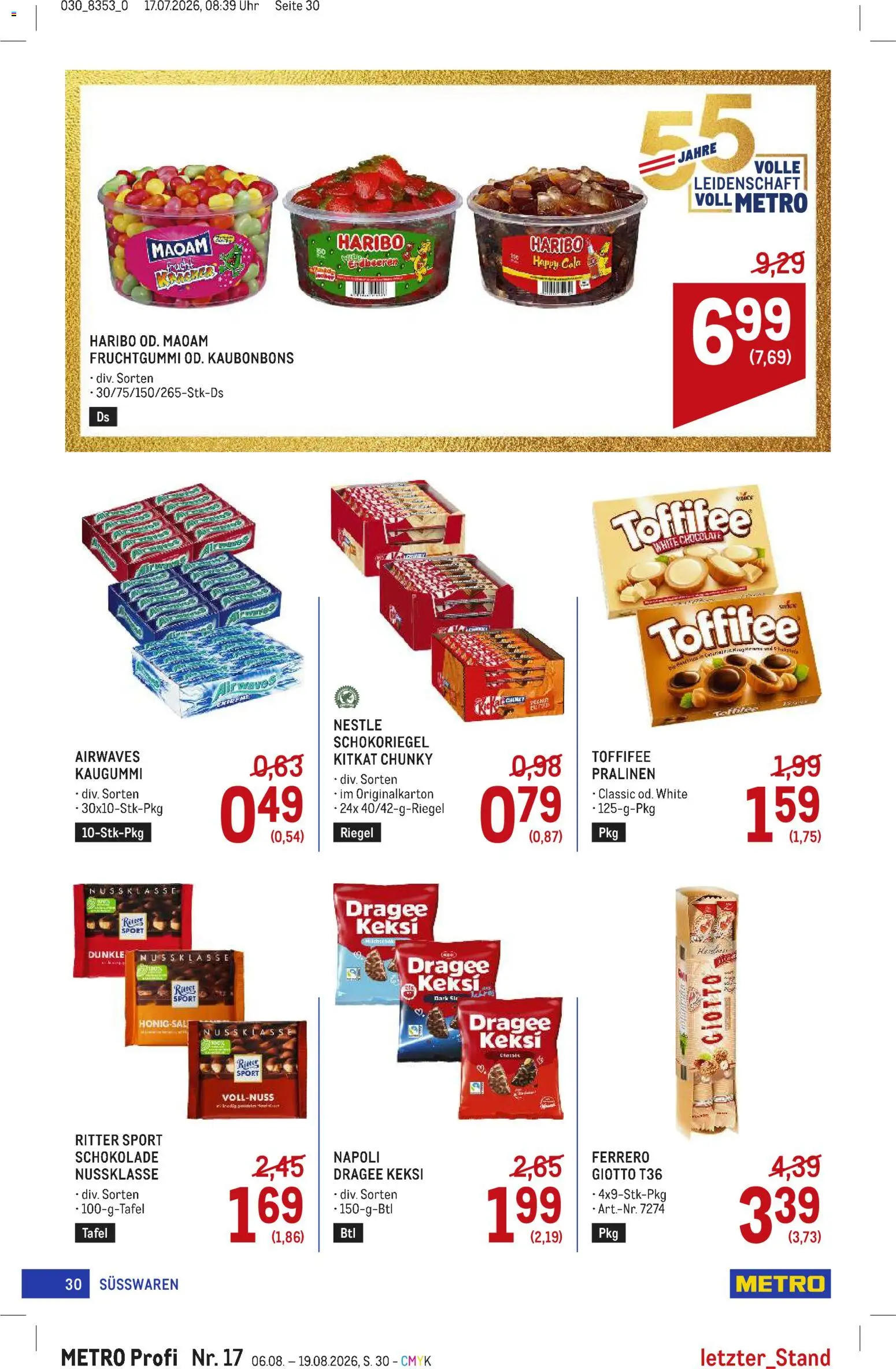 Metro angebote Profi gültig ab 06.08.2026 | Seite: 30 | Produkte: Erdbeeren, Uhr, Schokolade, Süßwaren