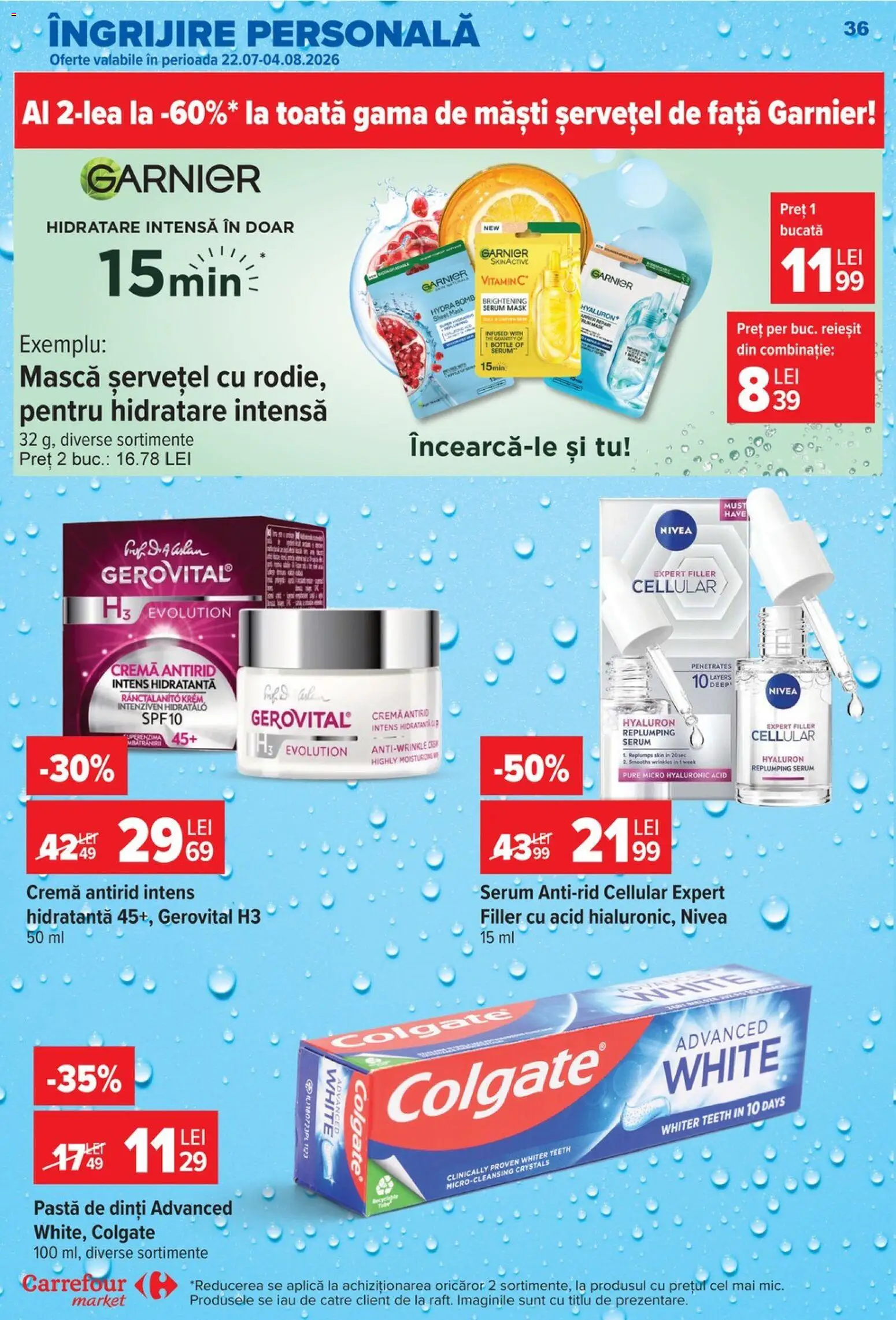 Noul catalog Carrefour – valabil de la 22.07.2026 | Pagină: 36 | Produse: Serum, Cremă, Pastă de dinți