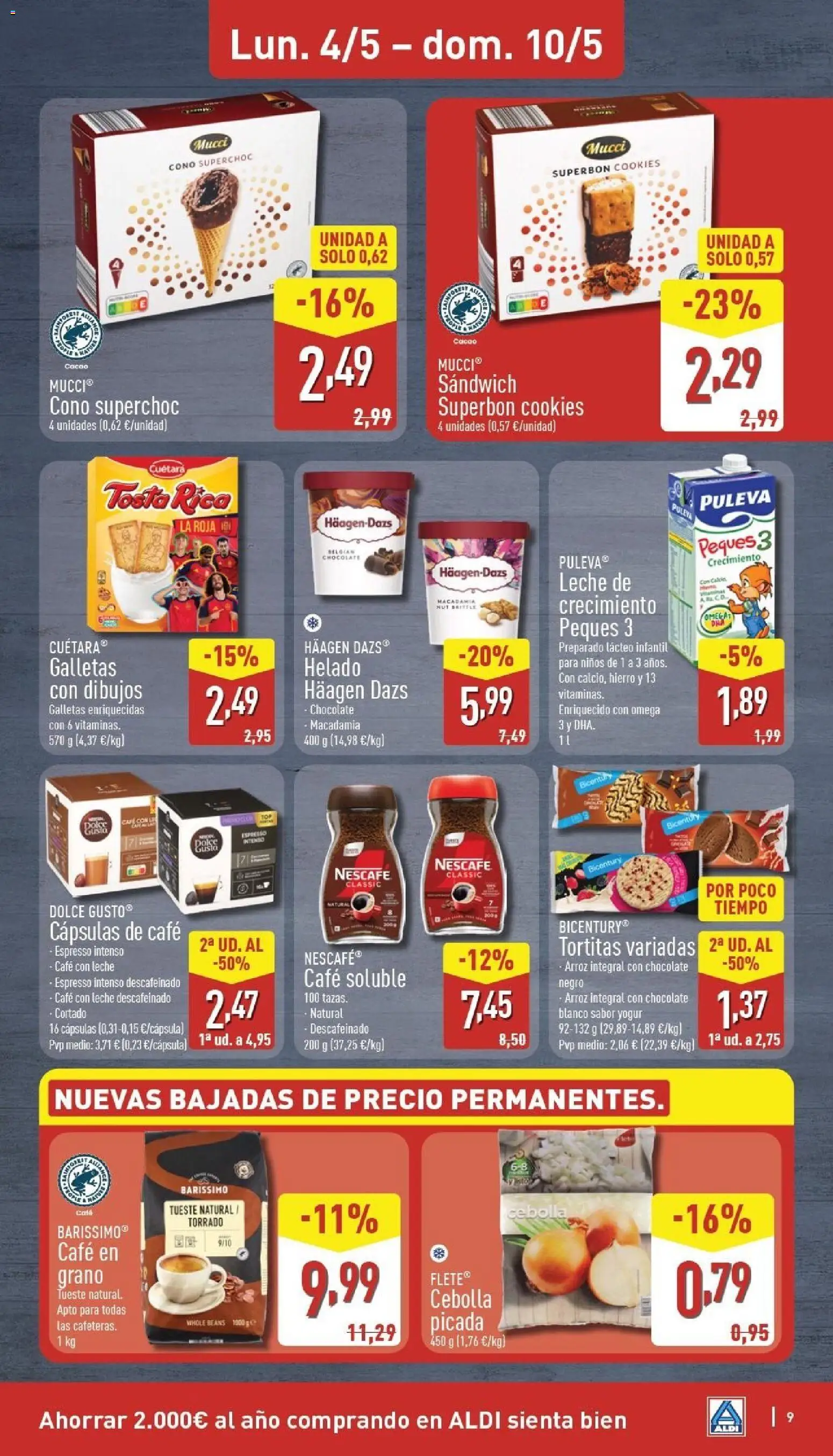 Aldi folleto Península │ válido desde el 04.05.2026 | Página: 9 | Productos: Leche, Café, Arroz, Helado