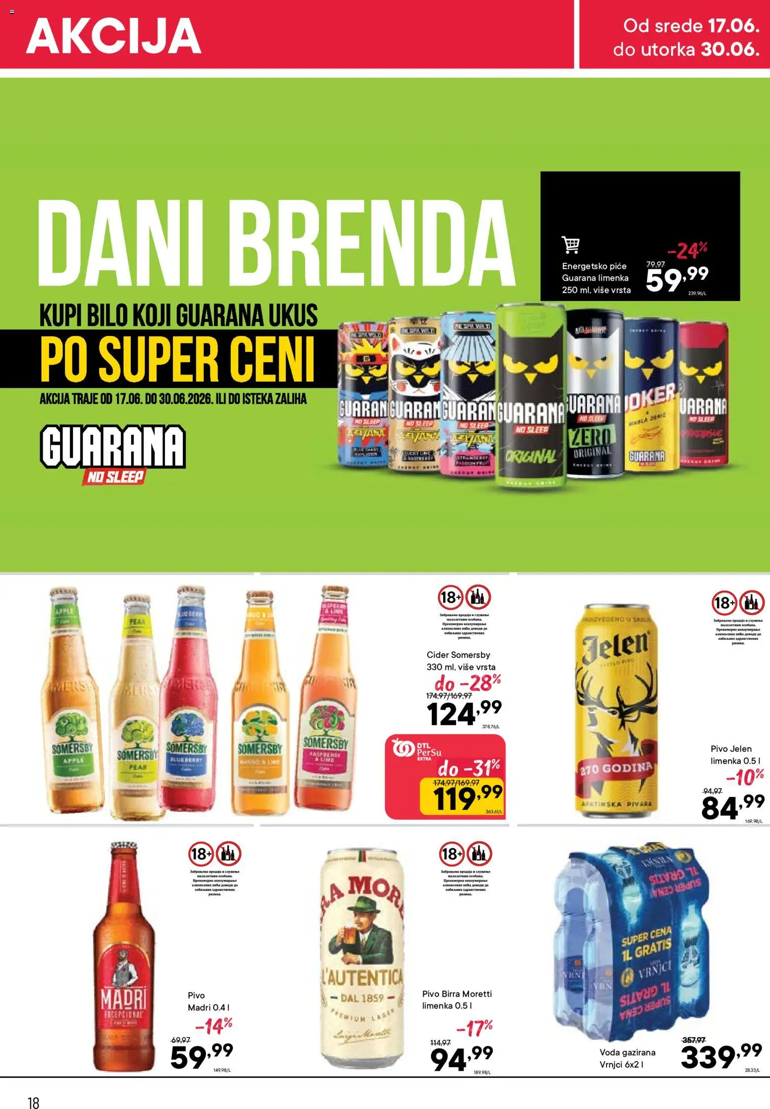 PerSu katalog - važi od 17.06.2026 | Strana: 18 | Proizvode: Birra Moretti, Voda, Somersby, Pivo