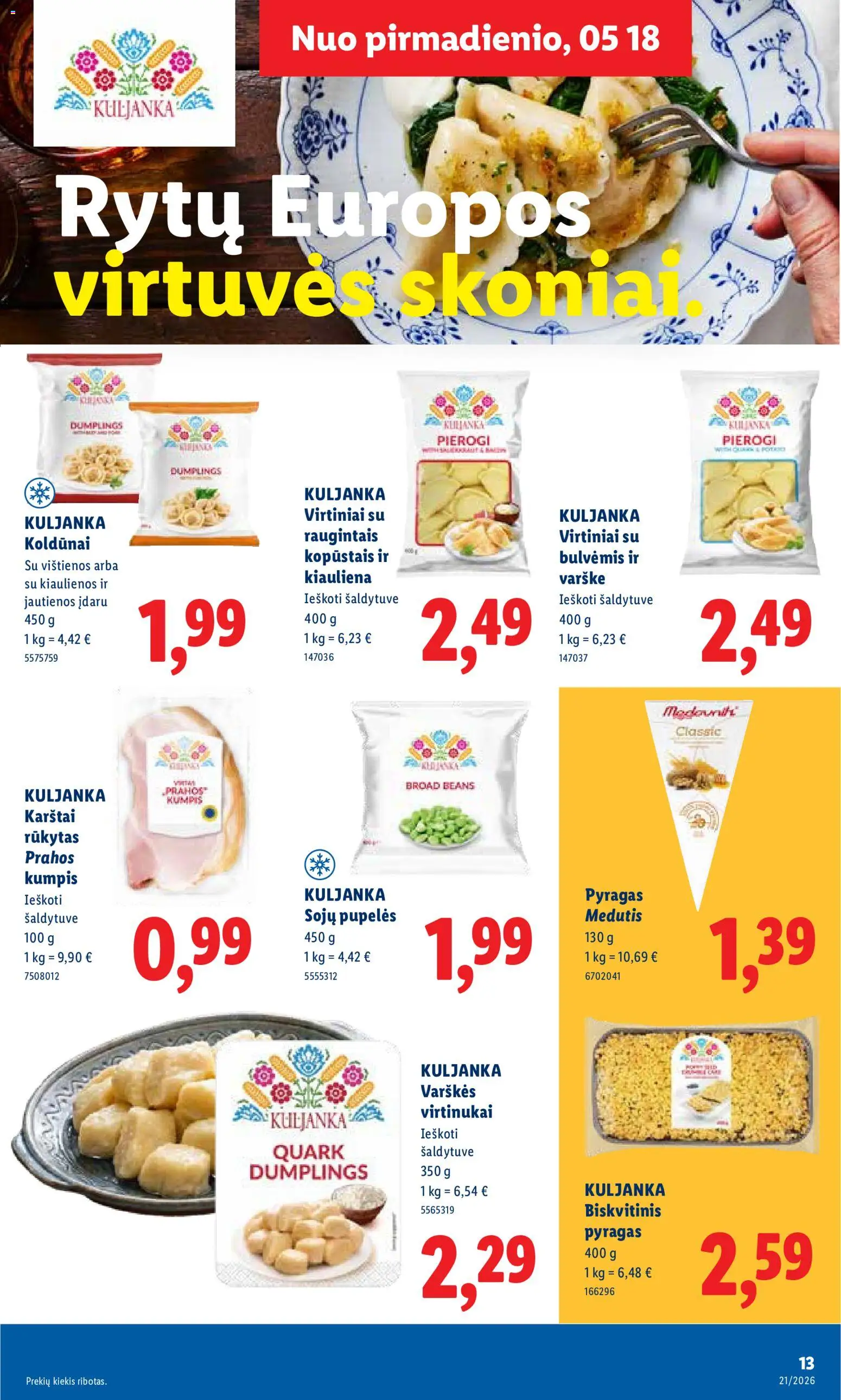 LIDL akcijos nuo 18.05.2026 | Puslapis: 13 | Prekių: Vištienos, Varškė, Kumpis, Kiauliena