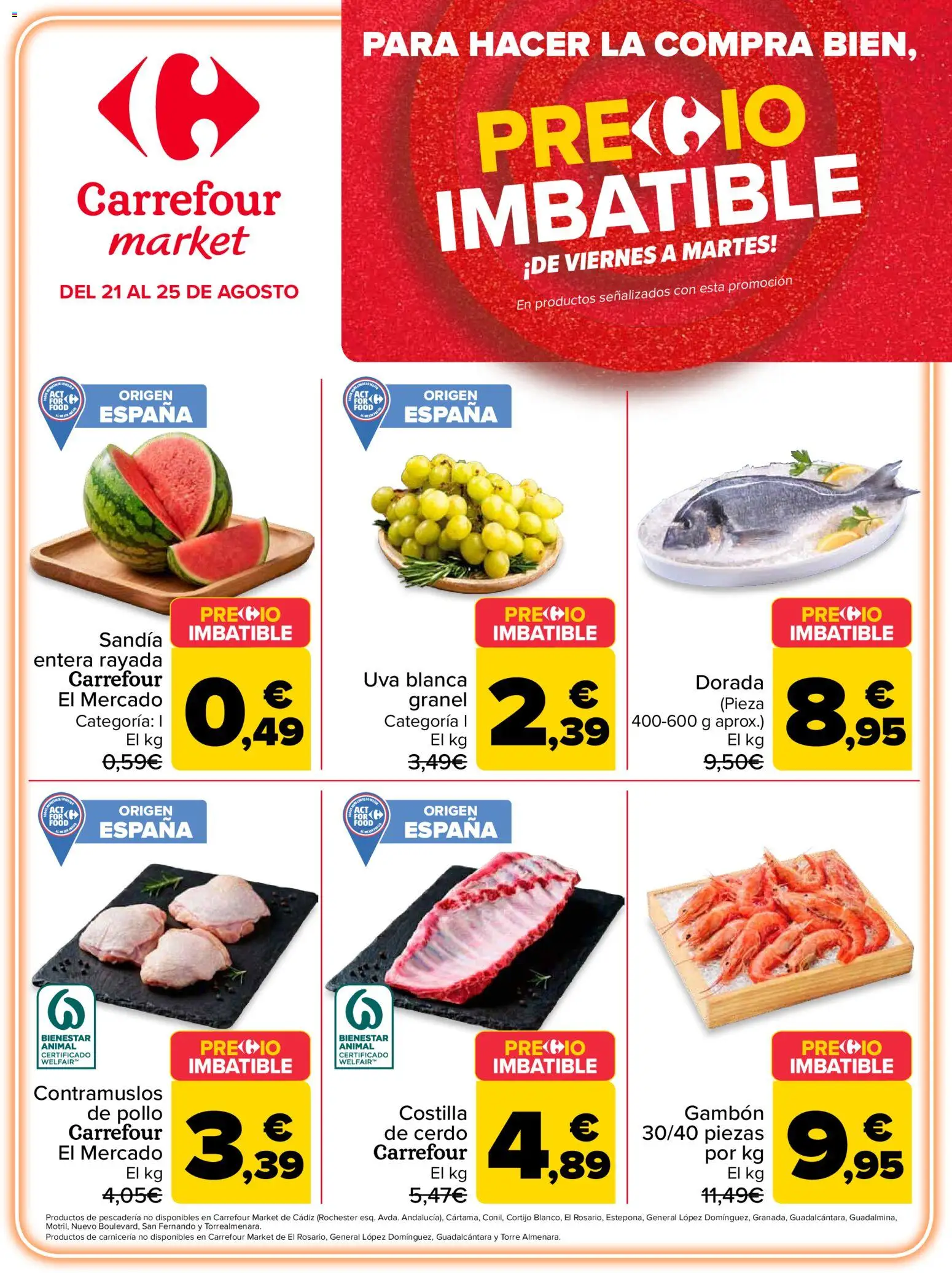 Carrefour Market Precio Imbatible │ válido desde el 21/08/2026 | Página: 1 | Productos: General, Cerdo, Sandía, Pollo