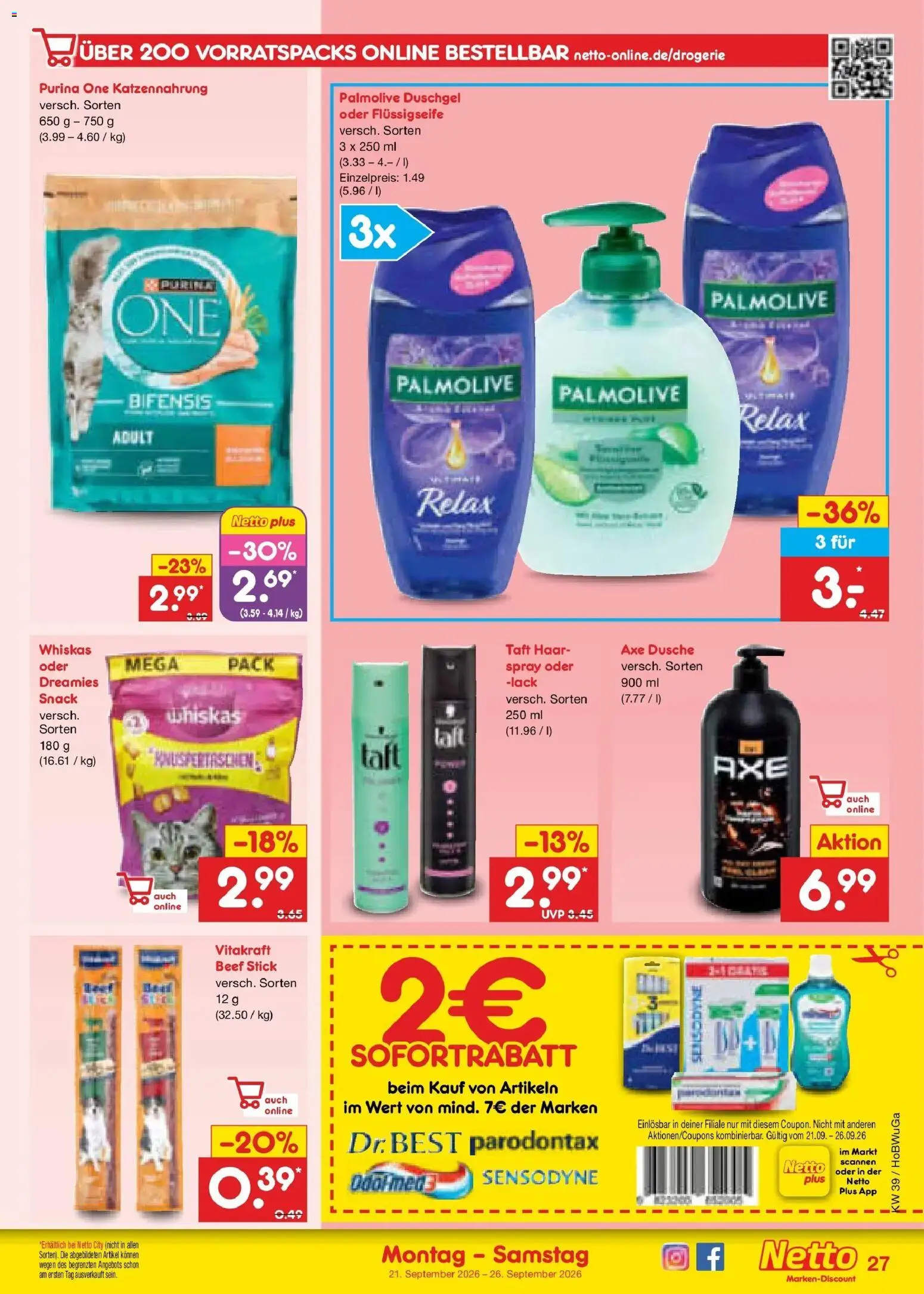Netto Marken-Discount Prospekt Bielefeld – gültig ab 21.09.2026 | Seite: 39 | Produkte: Purina one, Dusche, Duschgel, Axe