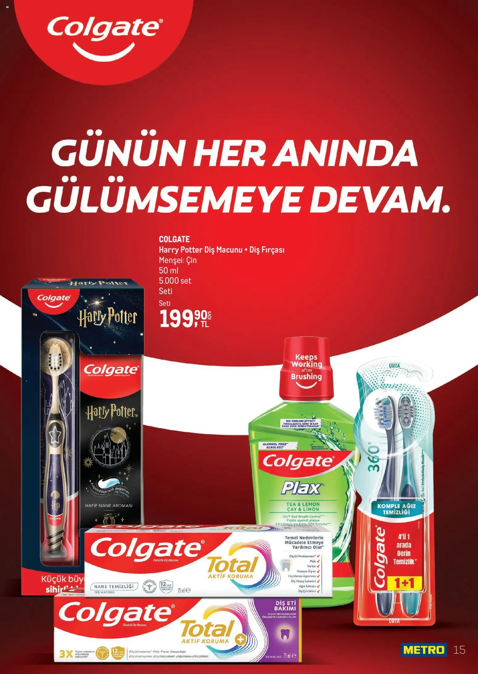 Metro - Temizlik | Kişisel bakım - 01 Eylül 2026 tarihinden itibaren geçerlidir | Sayfa: 15 | Ürünler: Diş macunu, Cin, Saat, Nane
