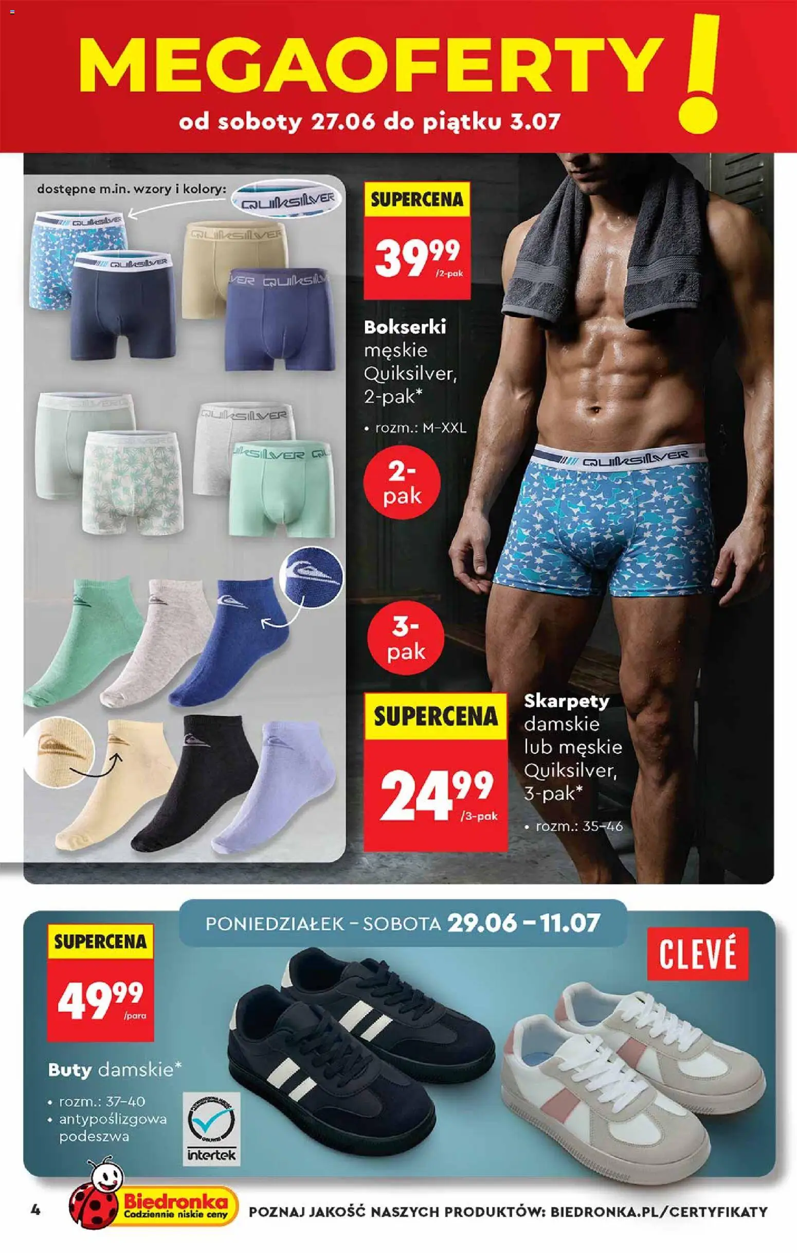 Biedronka gazetka - Hity i inspiracje od 27.06.2026 | Strona: 4 | Produkty: Skarpety, Bokserki, Skarpety damskie, Bokserki męskie