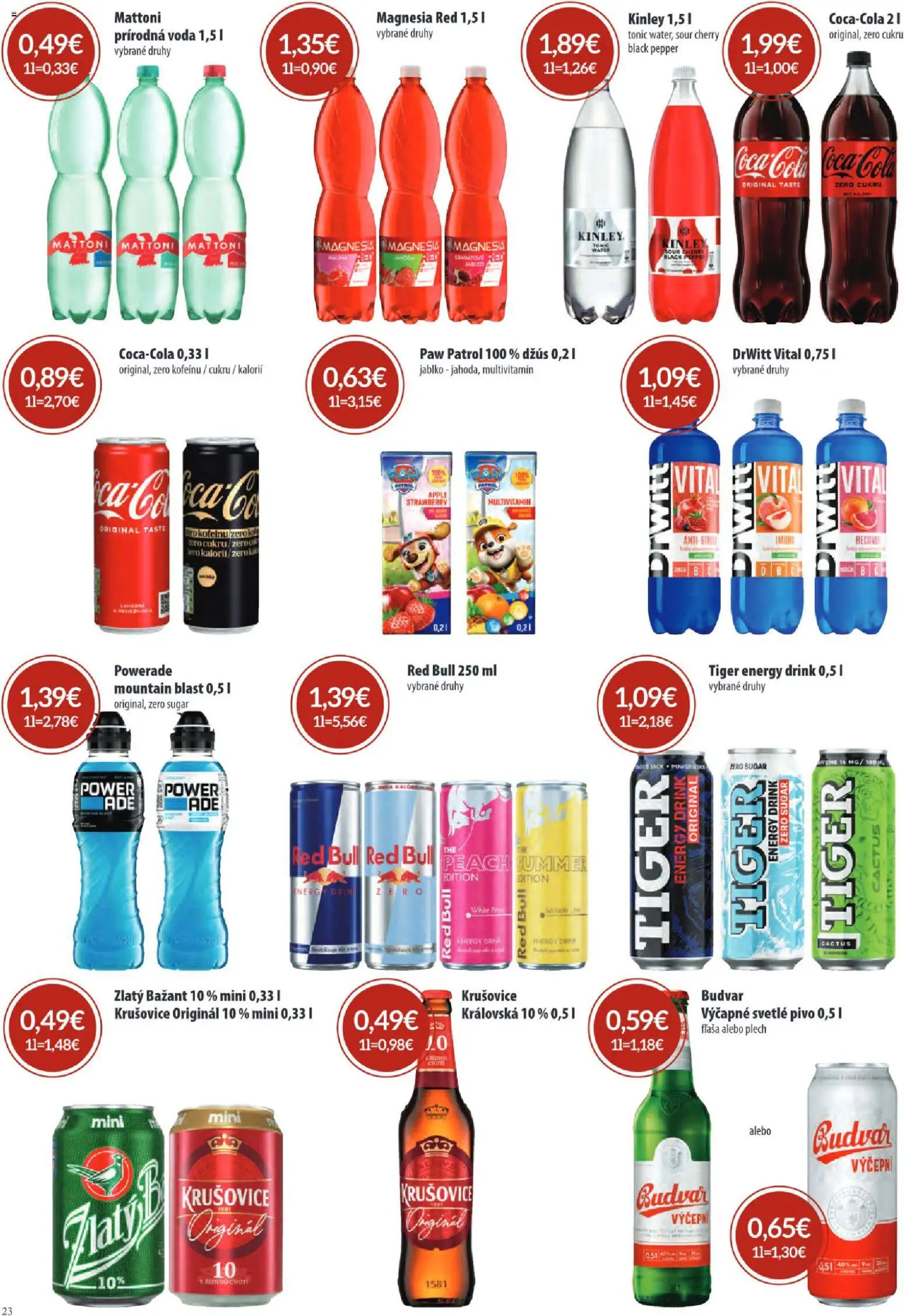 Nové Sintra akcie – leták je platný od 07.05.2026 | Strana: 23 | Produkty: Pivo, Džús, Apple, Voda