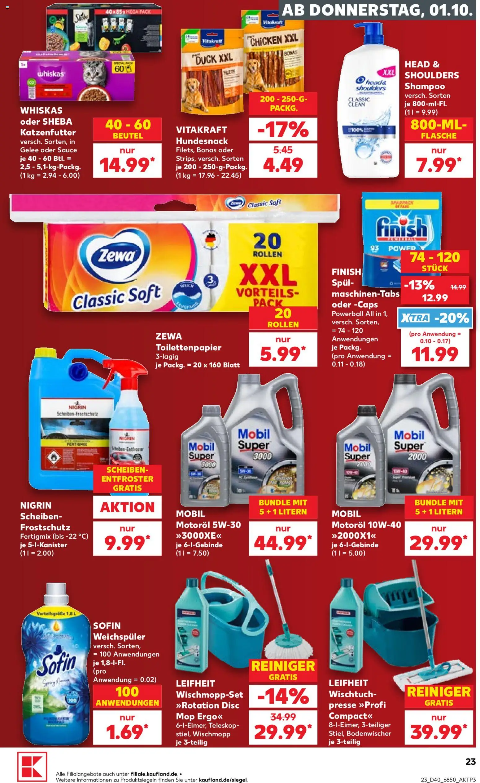 Kaufland Německo leták od 01.10.2026 | Strana: 23 | Produkty: Leifheit, Whiskas, Mop, Sheba