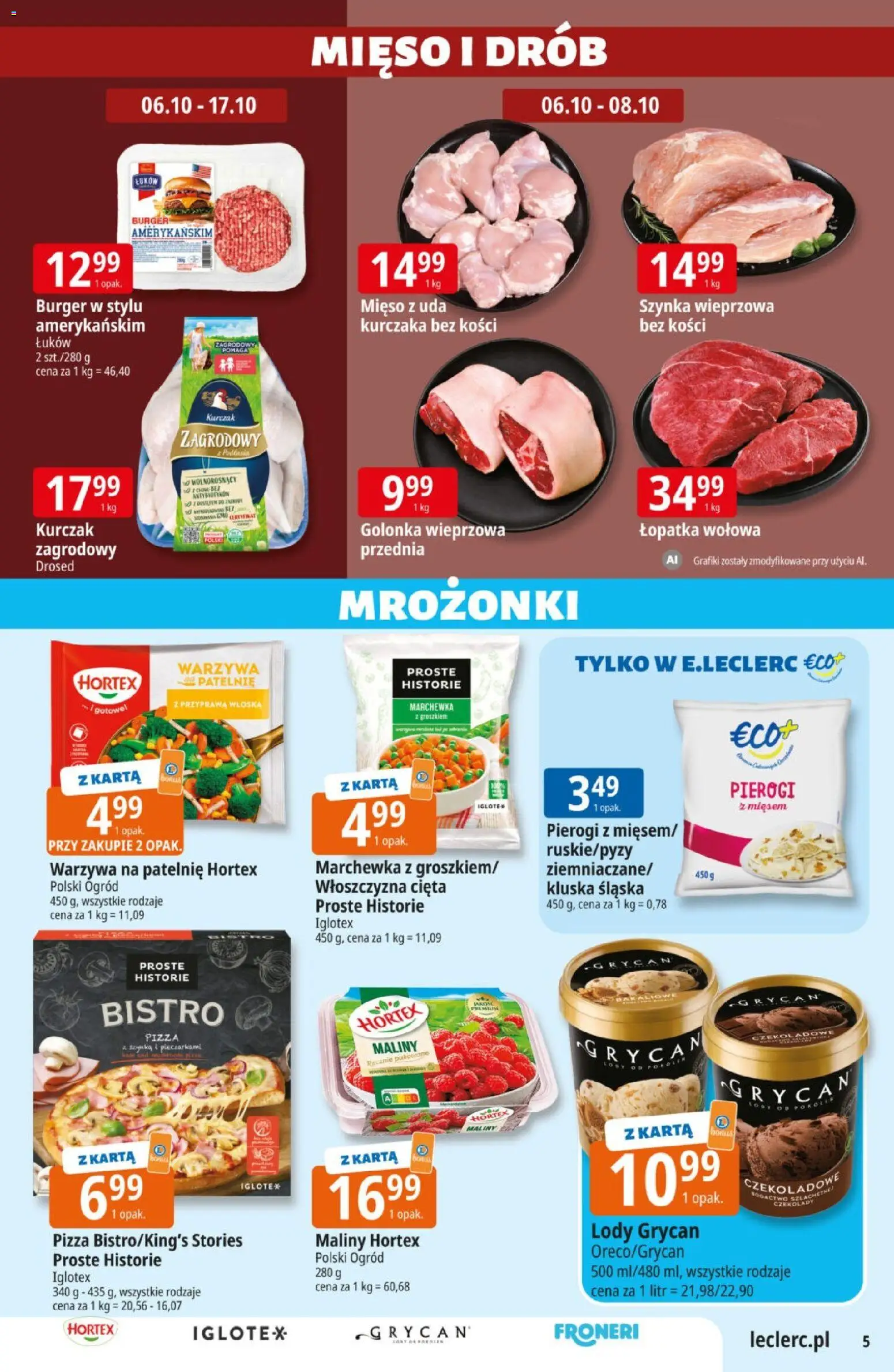 E.Leclerc gazetka od 06.10.2026 | Strona: 5 | Produkty: Golonka wieprzowa, Kurczak zagrodowy, Warzywa, Marchewka z groszkiem