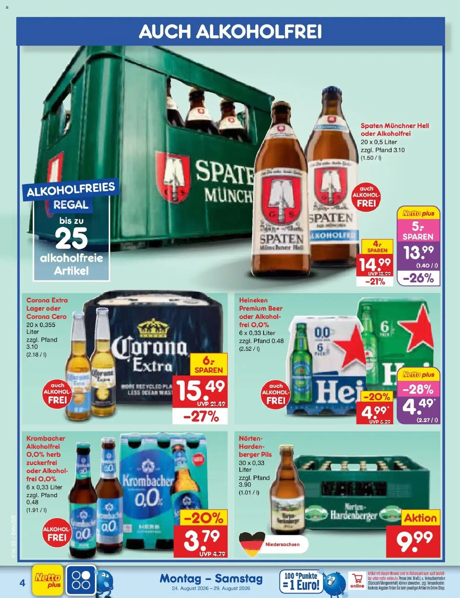 Netto Marken-Discount Prospekt Bielefeld (ab 24.08.2026) » Angebote | Seite: 4 | Produkte: Regal, Heineken, Alkohol, Krombacher