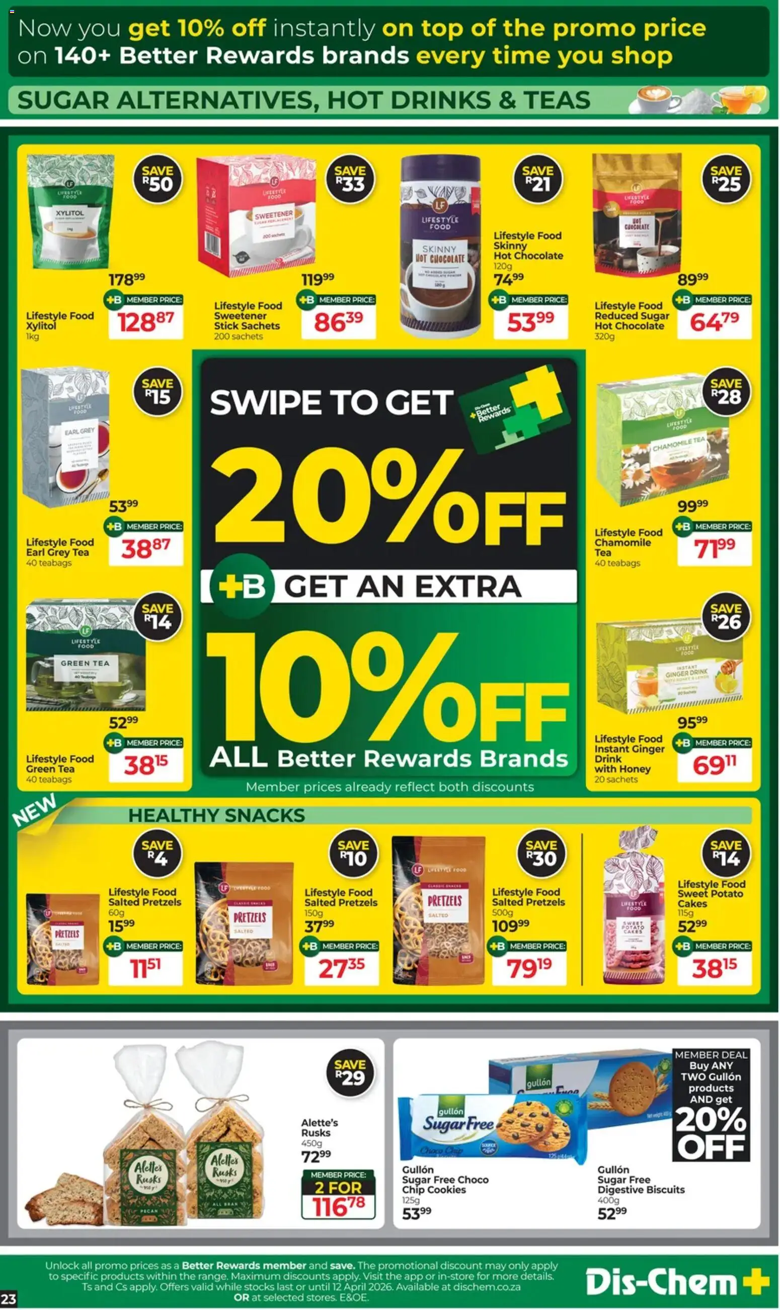 New Dis-Chem catalogue – valid from 17.03.2026 | Page: 23 | Products: Sweetener, Hot chocolate, Rusks, Sugar
