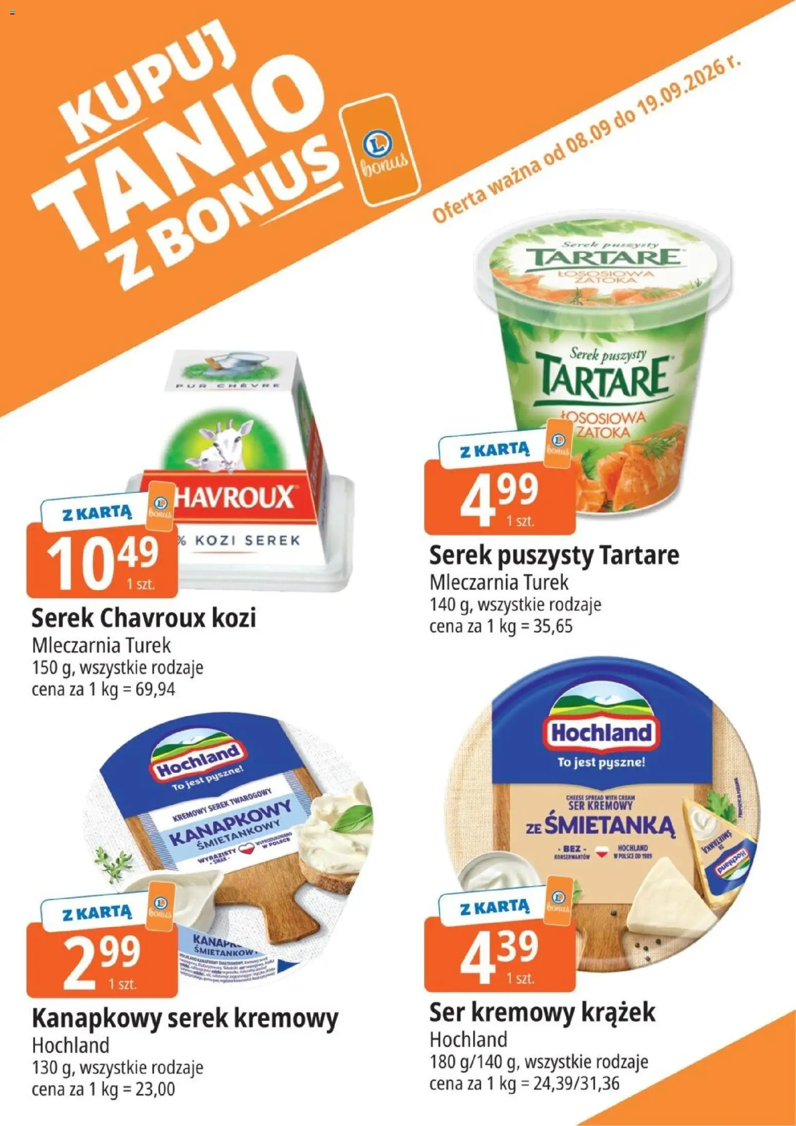 E.Leclerc gazetka - Kupuj Tanio Z Bonus od 08.09.2026 | Strona: 11 | Produkty: Karta, Serek, Ser, Serek kremowy