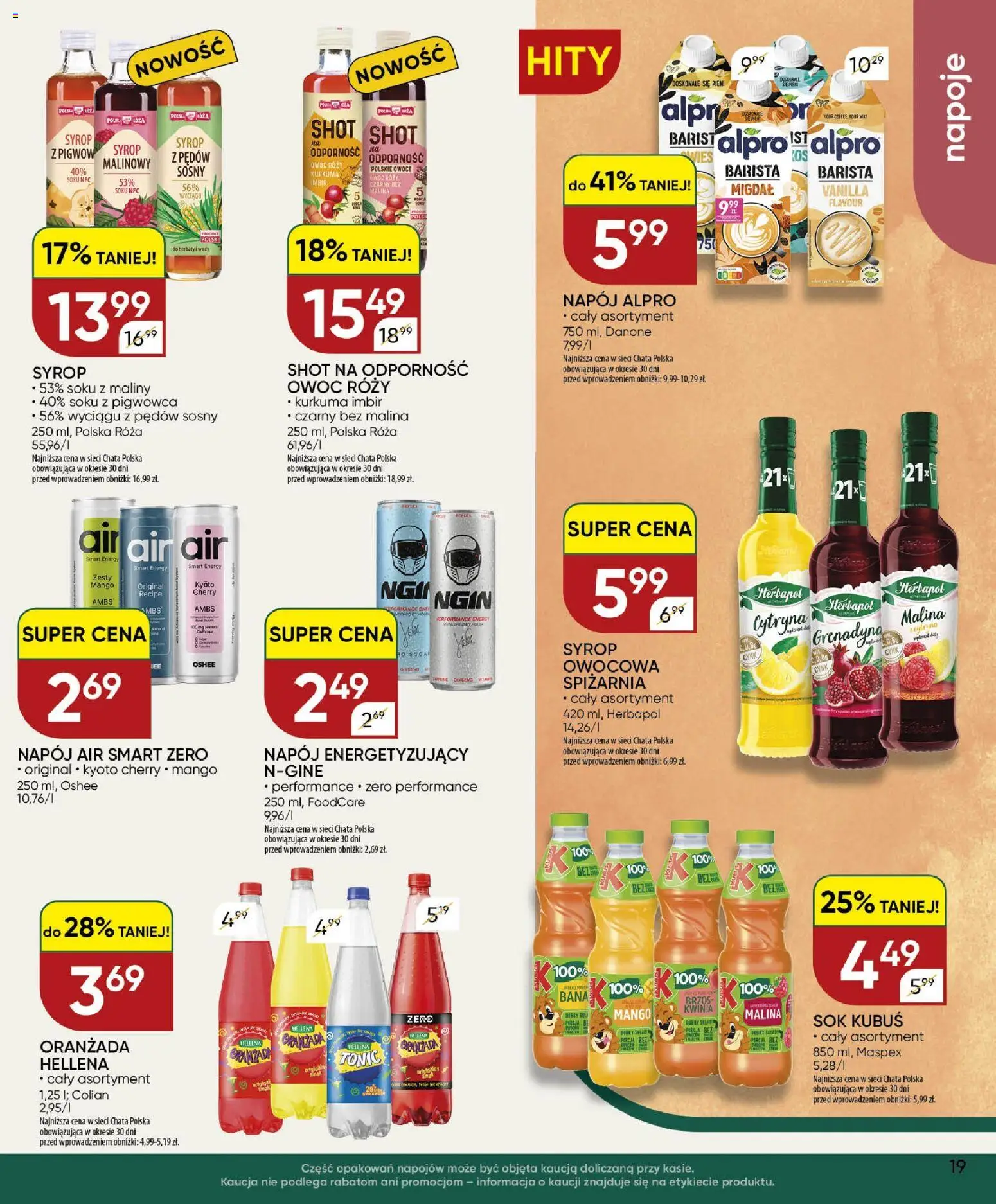 Chata Polska gazetka od 22.10.2026 | Strona: 19 | Produkty: Mango, Syrop, Syrop malinowy, Napoje