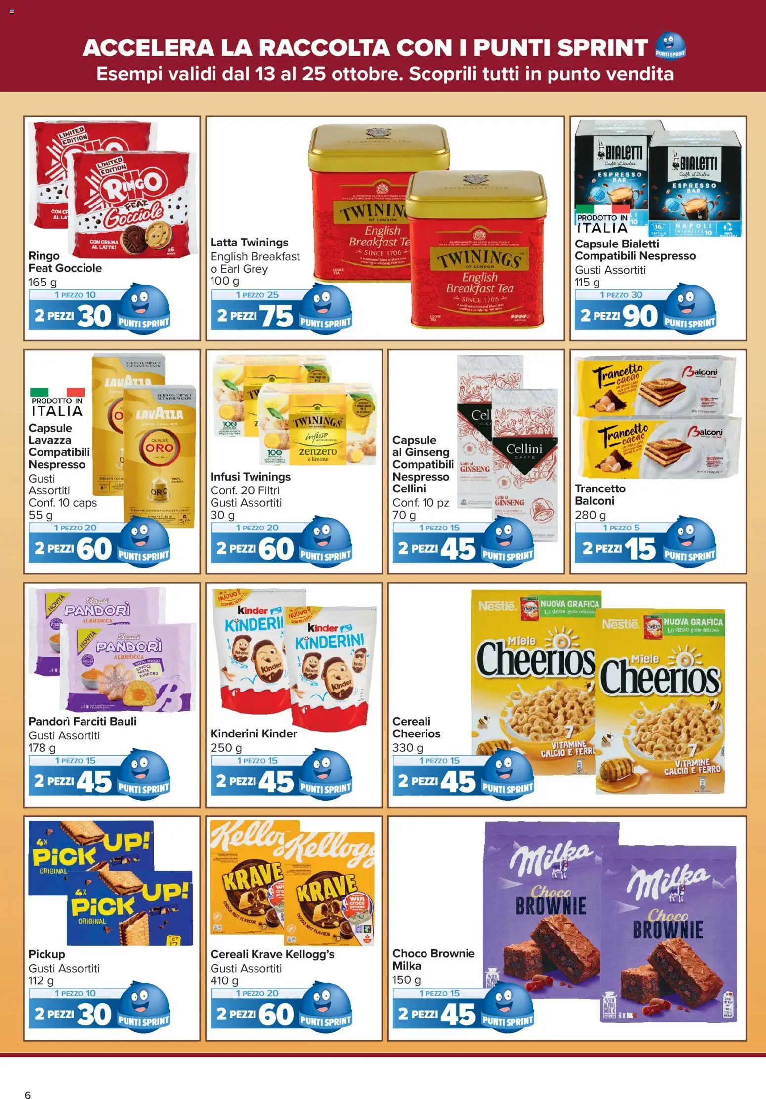 Volantino Carrefour del 13/10/2026 | Pagina: 6 | Prodotti: Caffè, Cereali, Pasta, Cacao
