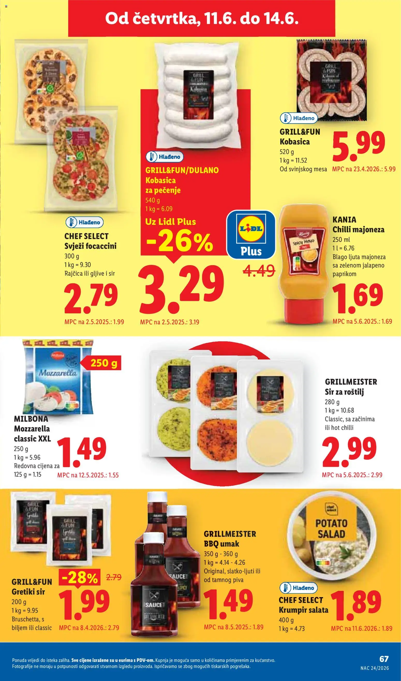 Lidl katalog | vrijedi od 08.06.2026 | Stranica: 67 | Proizvodi: Roštilj, Mozzarella, Majoneza, Kobasica