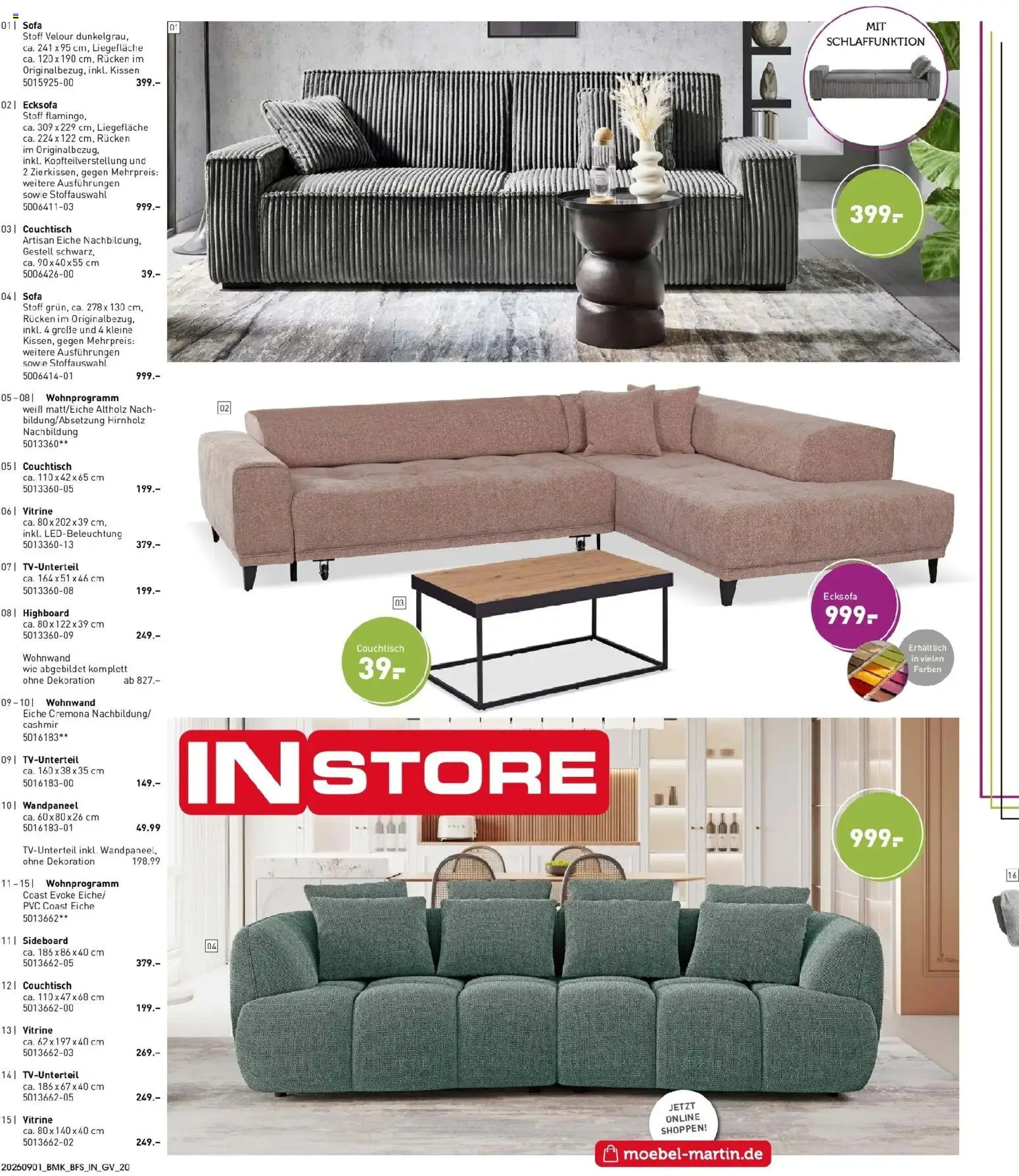 Möbel Martin Aktueller Prospekt (ab 01.09.2026) zum Blättern | Seite: 20 | Produkte: Sideboard, Kissen, Vitrine, Couchtisch