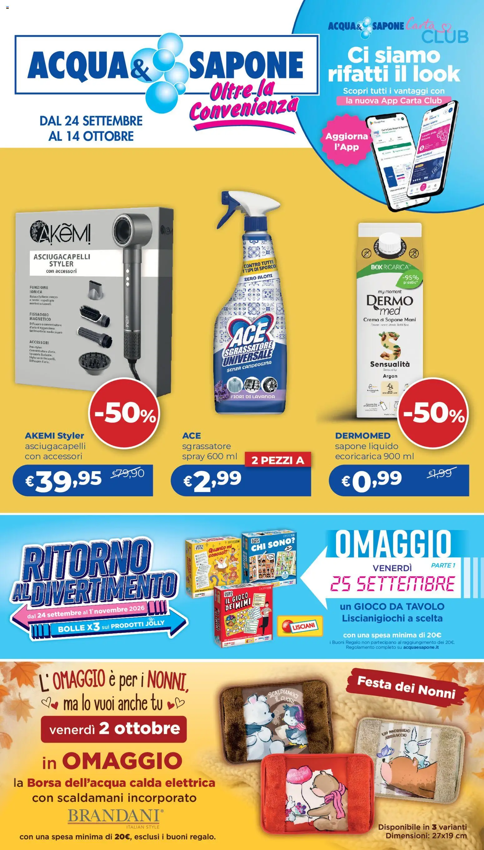Volantino Acqua e Sapone del 24/09/2026 | Pagina: 1 | Prodotti: Crema, Sapone, Fiori, Asciugacapelli