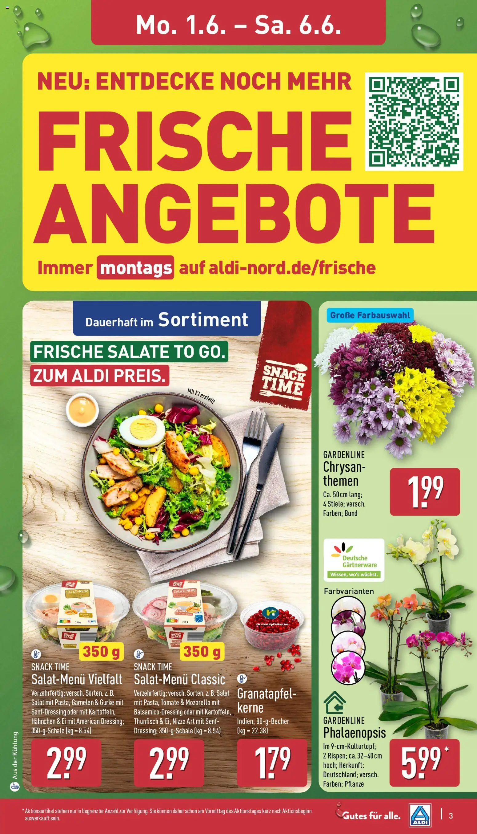 Aldi Prospekt – gültig ab 01.06.2026 | Seite: 3 | Produkte: Hahnchen, Granatapfel, Garnelen, Salat