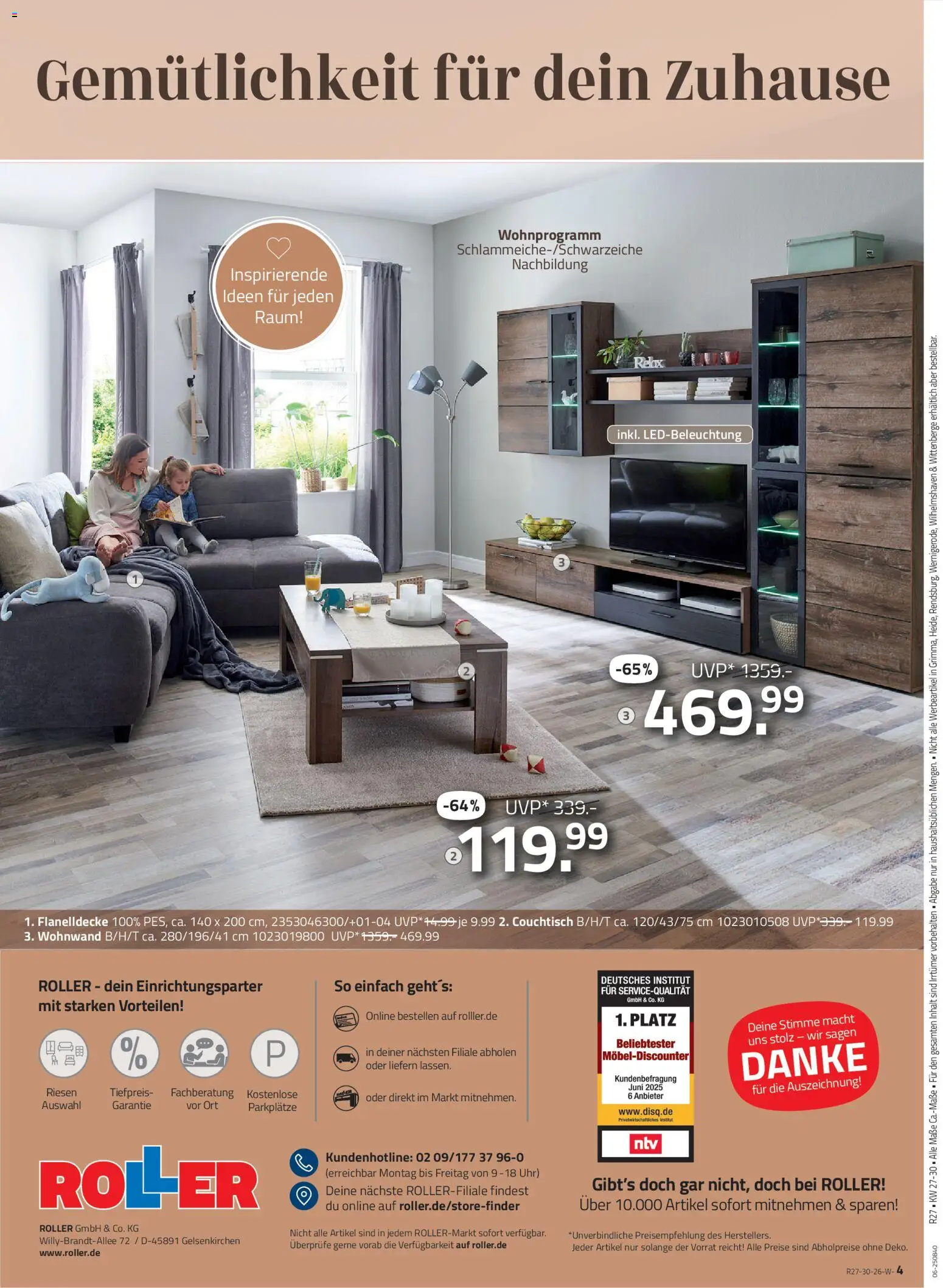 Roller Speisen Katalog – gültig ab 28.06.2026 | Seite: 4 | Produkte: Wohnwand, Couchtisch, Uhr