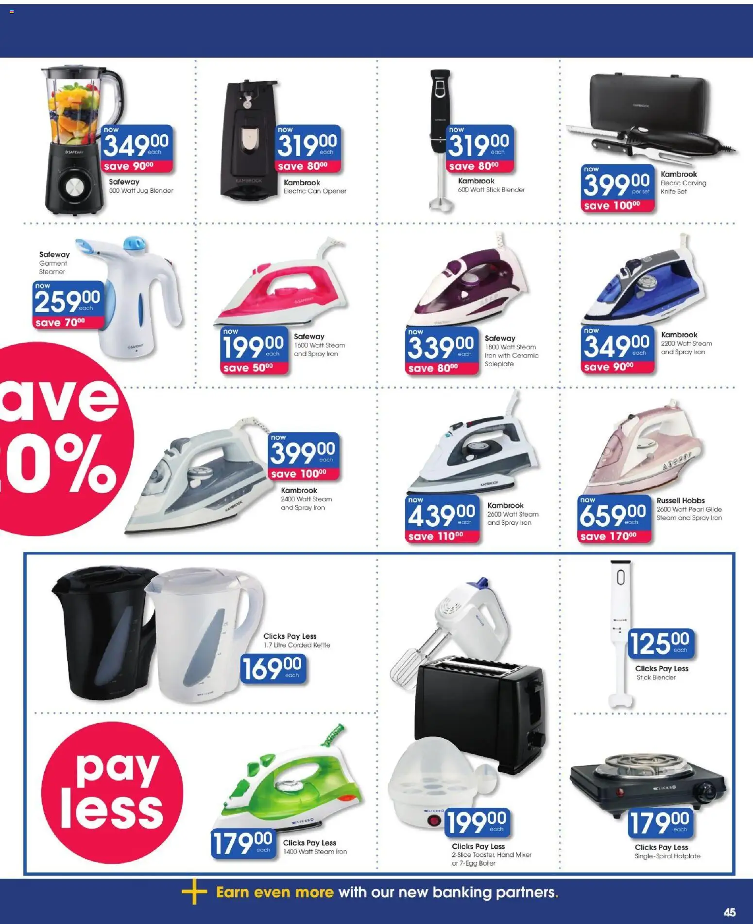 New Clicks catalogue – valid from 22/10/2026 | Page: 45 | Products: Kettle, Iron, Mixer, Blender