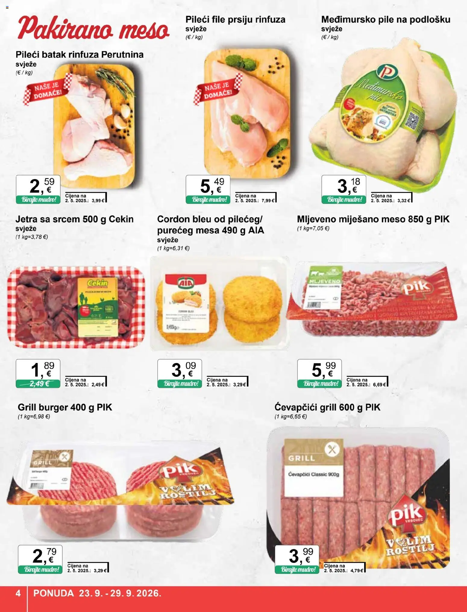 KTC katalog | vrijedi od 23.09.2026 | Stranica: 4 | Proizvodi: Jetra, Pileći file, Pileći batak, Ćevapčići