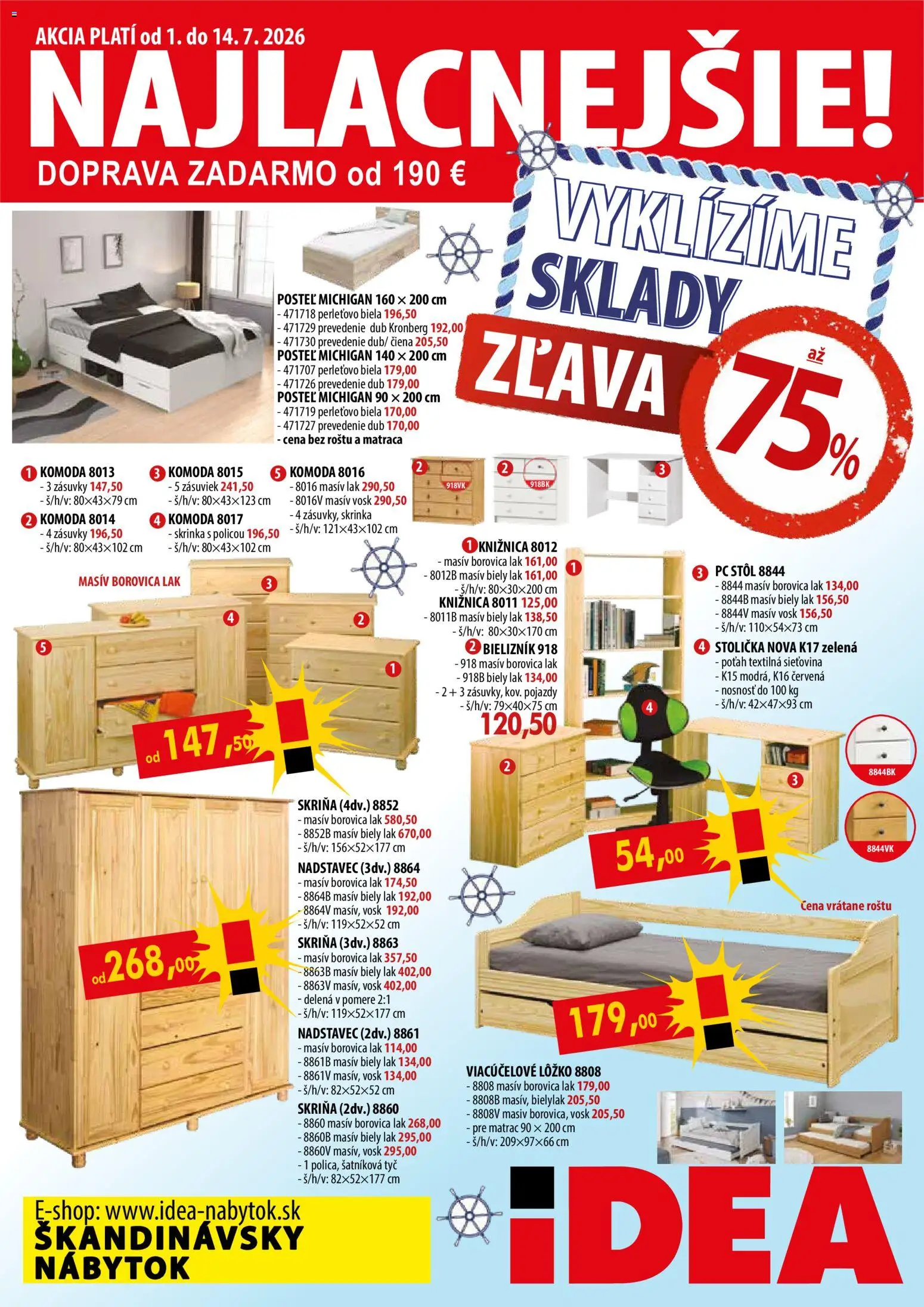 Nové IDEA nábytok akcie – leták je platný od 01.07.2026 | Strana: 1 | Produkty: Nábytok, Matrac, Posteľ, Skriňa