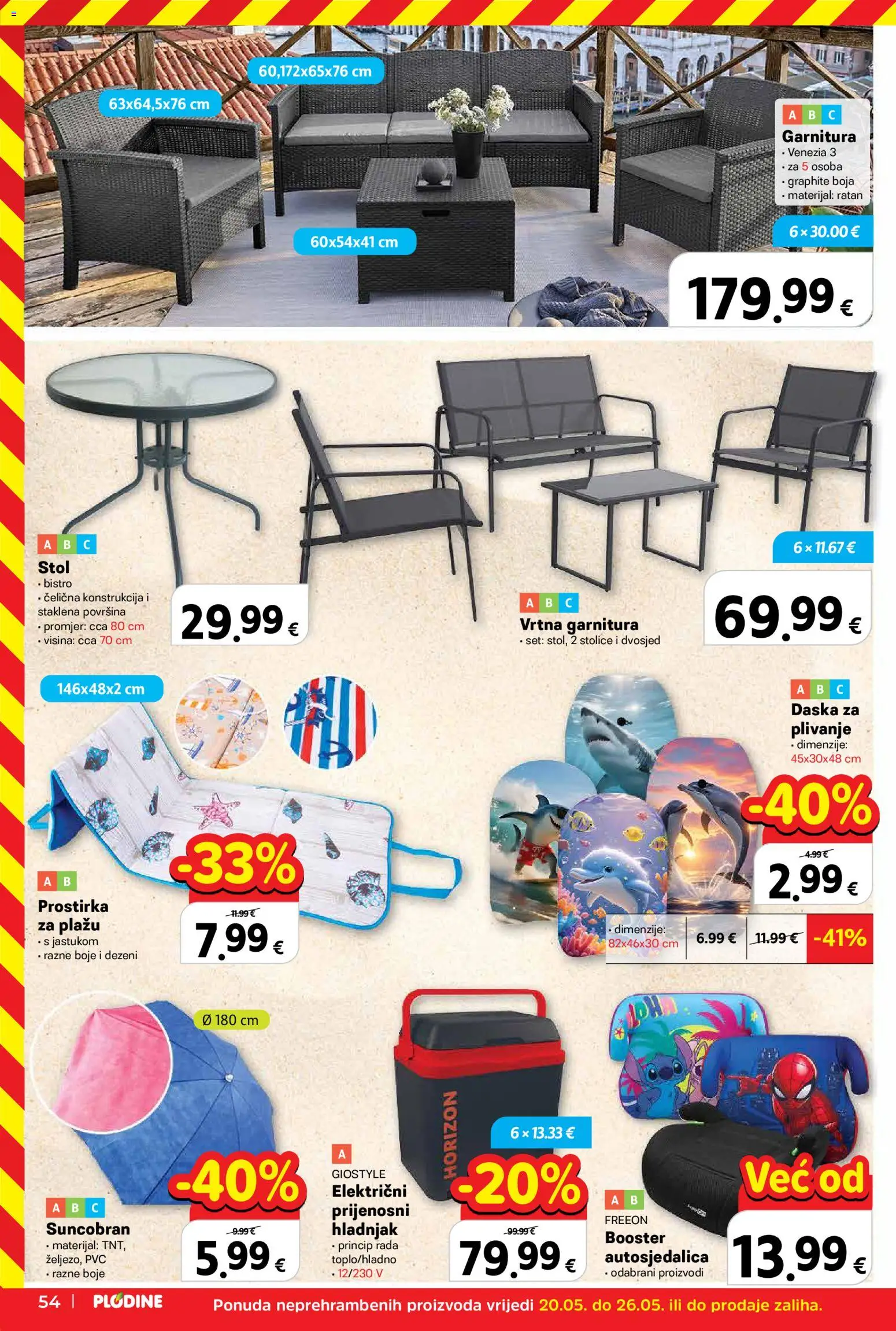 Plodine katalog | vrijedi od 20.05.2026 | Stranica: 56 | Proizvodi: Stol, Vrtna garnitura, Dvosjed, Hladnjak