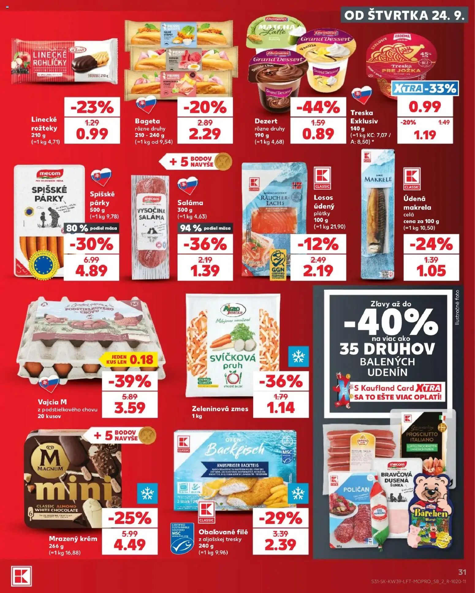 Nové Kaufland akcie – leták je platný od 24.09.2026 | Strana: 31 | Produkty: Filé, Prosciutto, Losos, Krém