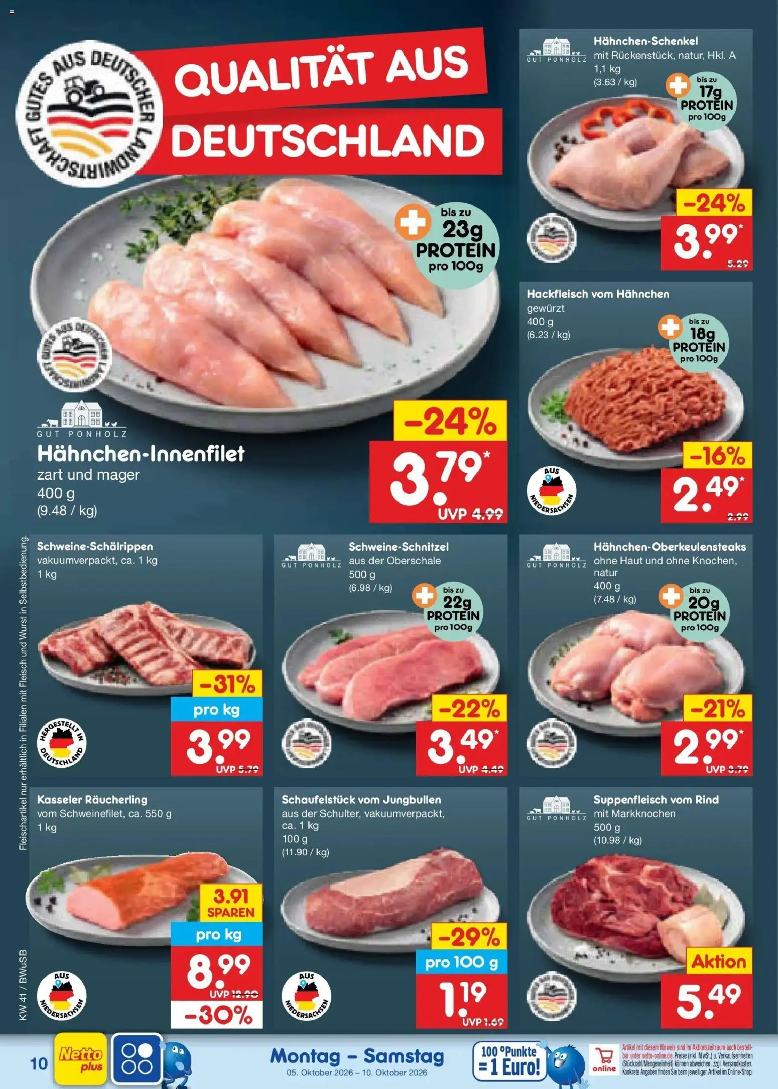Netto Marken-Discount Prospekt Bielefeld (ab 05.10.2026) » Angebote | Seite: 10 | Produkte: Hahnchen, Suppenfleisch, Wurst, Fleisch