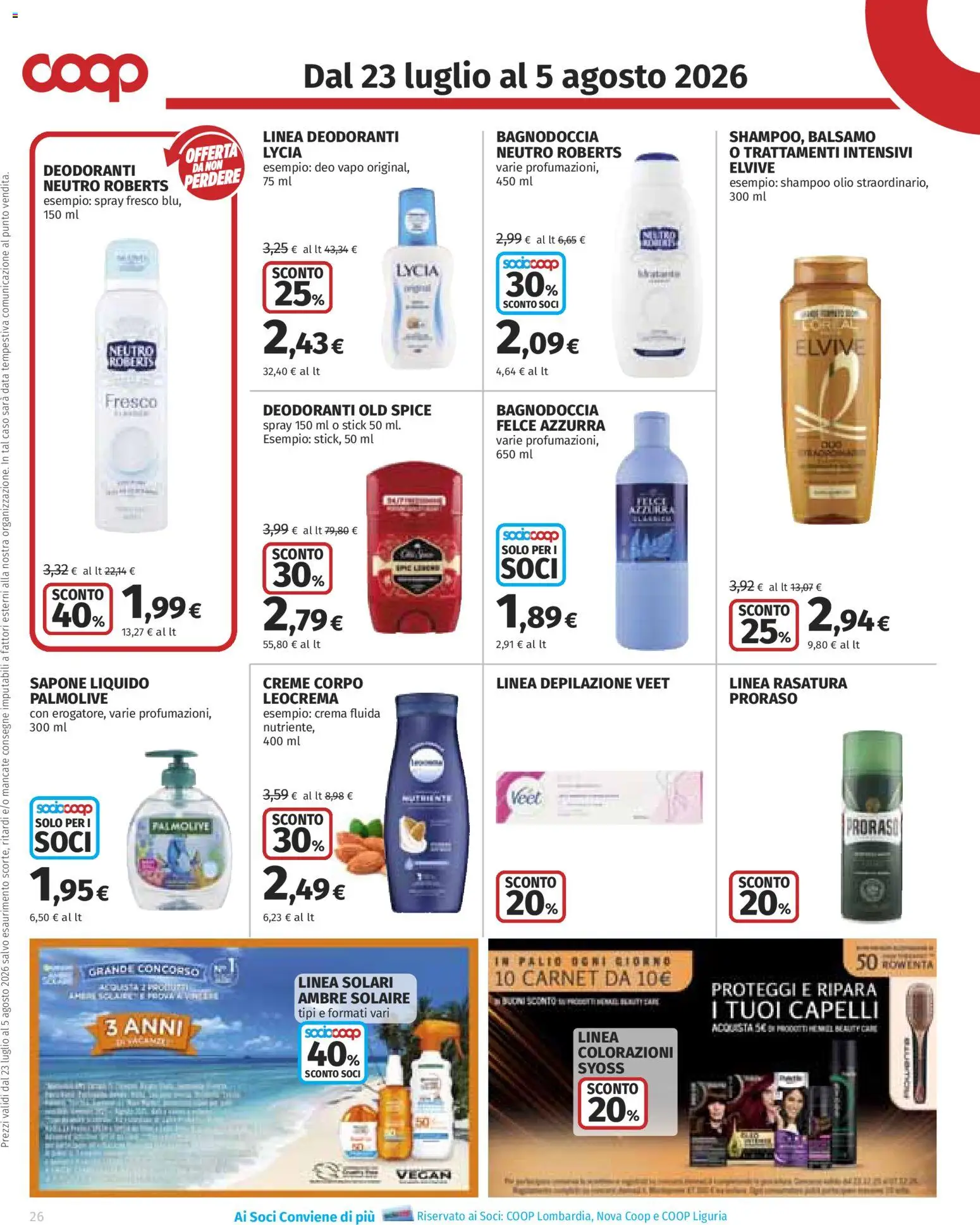 Volantino COOP del 23/07/2026 | Pagina: 26 | Prodotti: Balsamo, Sapone, Olio, Data