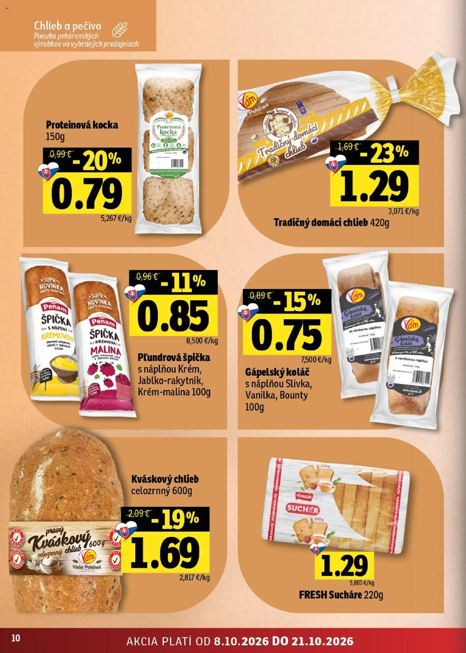 Nové Fresh akcie – leták je platný od 08.10.2026 | Strana: 10 | Produkty: Pekáreň, Chlieb, Koláč, Pečivo