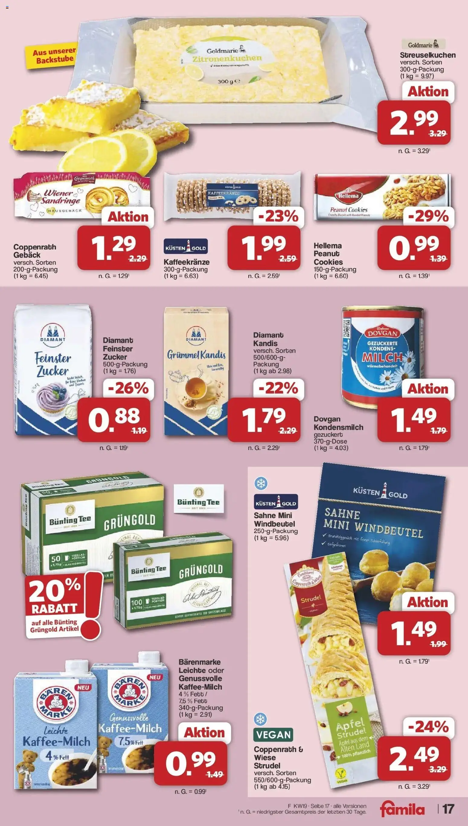 Famila Nordwest Wochenangebote – gültig ab 04.05.2026 | Seite: 17 | Produkte: Milch, Tee, Kuchen, Sahne