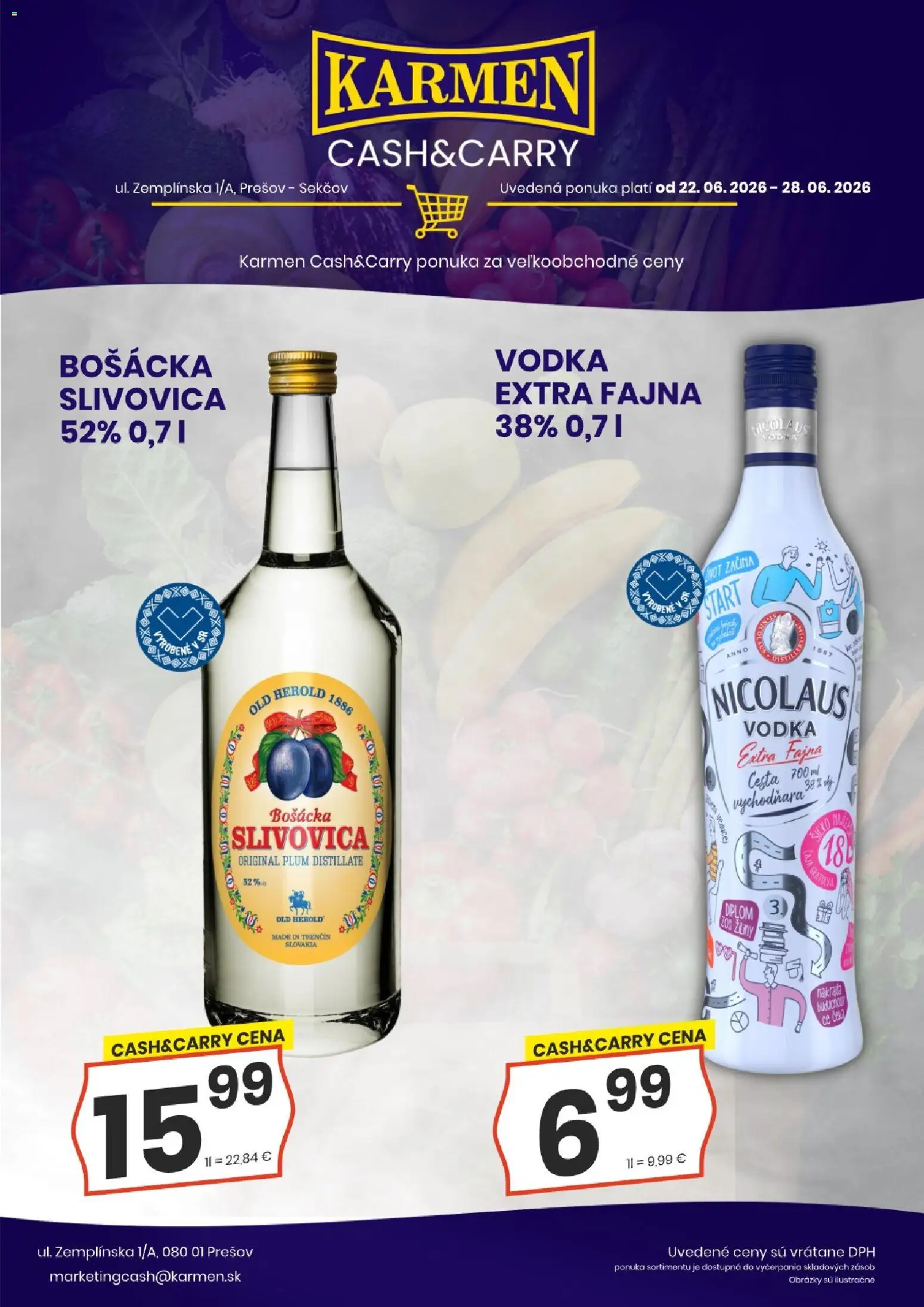 Nové KARMEN CBA akcie – leták je platný od 22.06.2026 | Strana: 1 | Produkty: Slivovica, Vodka, Nicolaus vodka