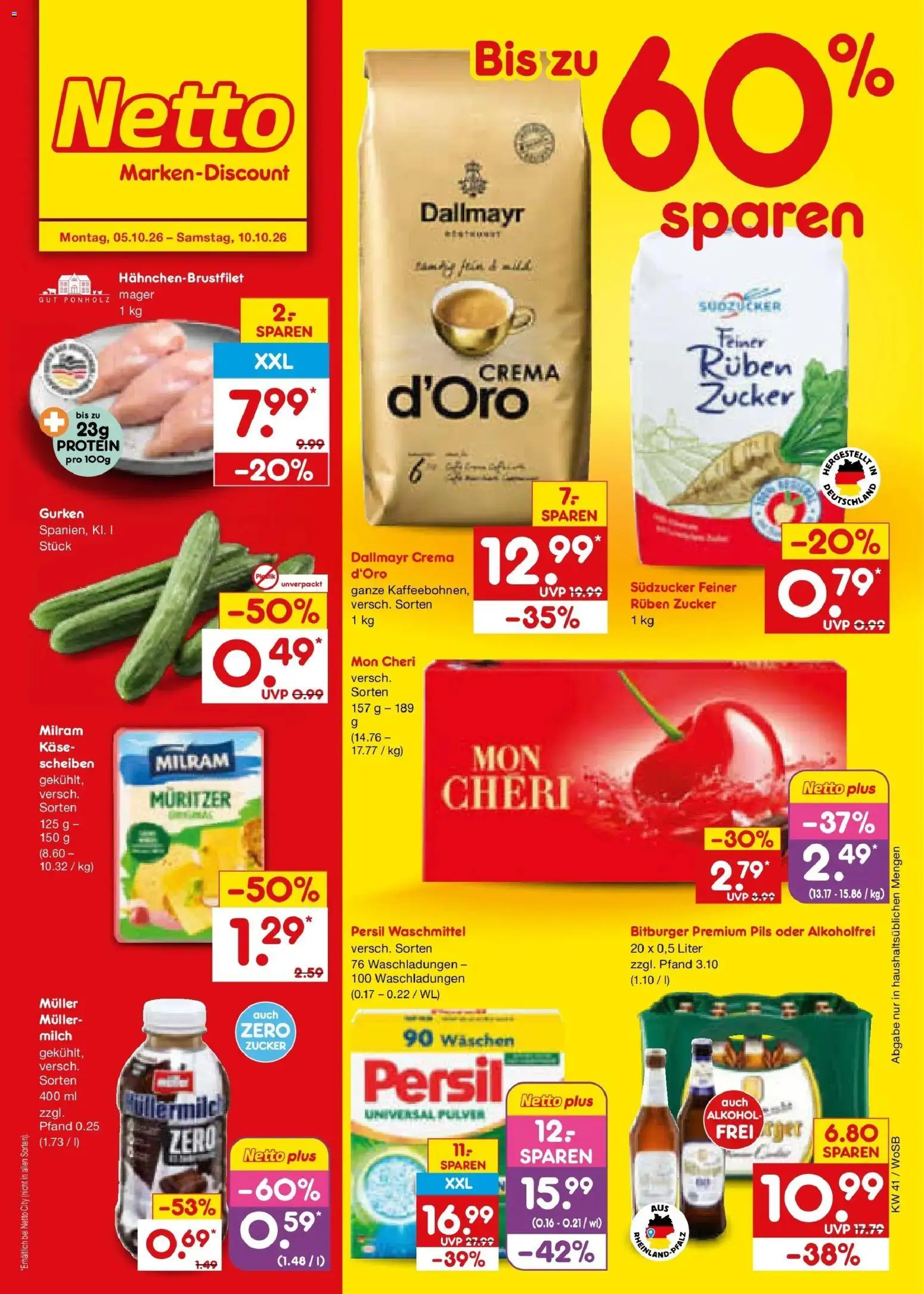 Netto Marken-Discount Prospekt Ludwigshafen-Edigheim (ab 05.10.2026) » Angebote | Seite: 1 | Produkte: Bitburger, Waschmittel, Zucker, Mon cheri
