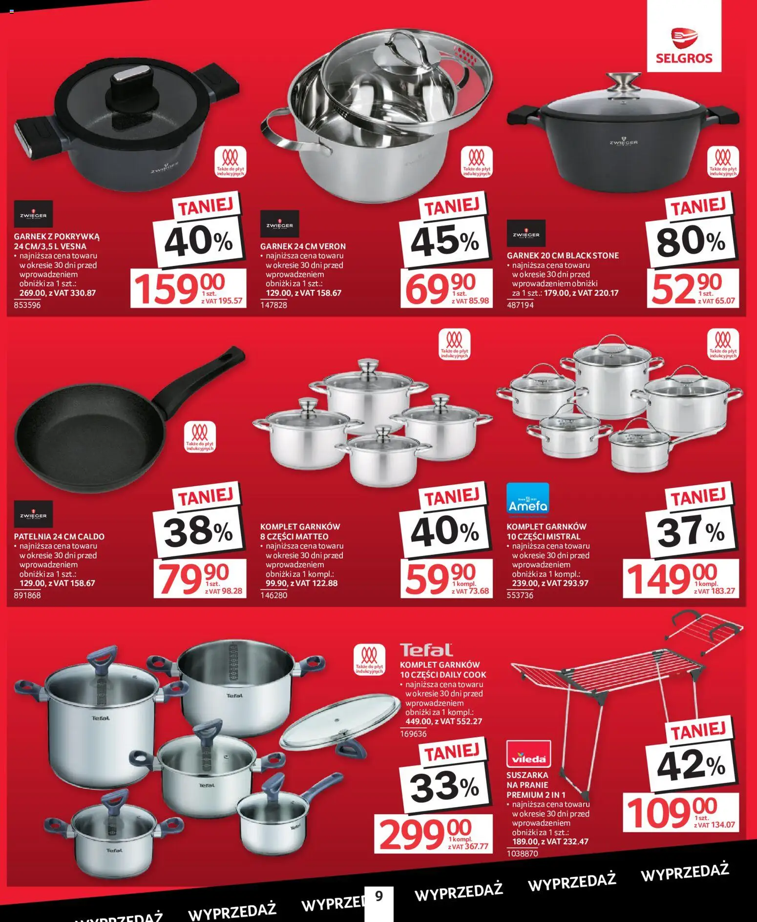 Selgros cash&carry gazetka - Totalna Wyprzedaż od 08.10.2026 | Strona: 9 | Produkty: Suszarka, Komplet garnków, Patelnia, Tefal