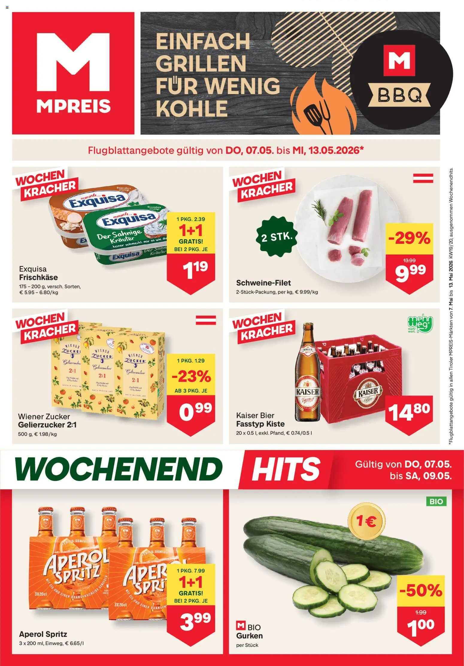 MPREIS Flugblatt gültig ab 07.05.2026 | Seite: 1 | Produkte: Eis, Zucker, Bier, Orangen